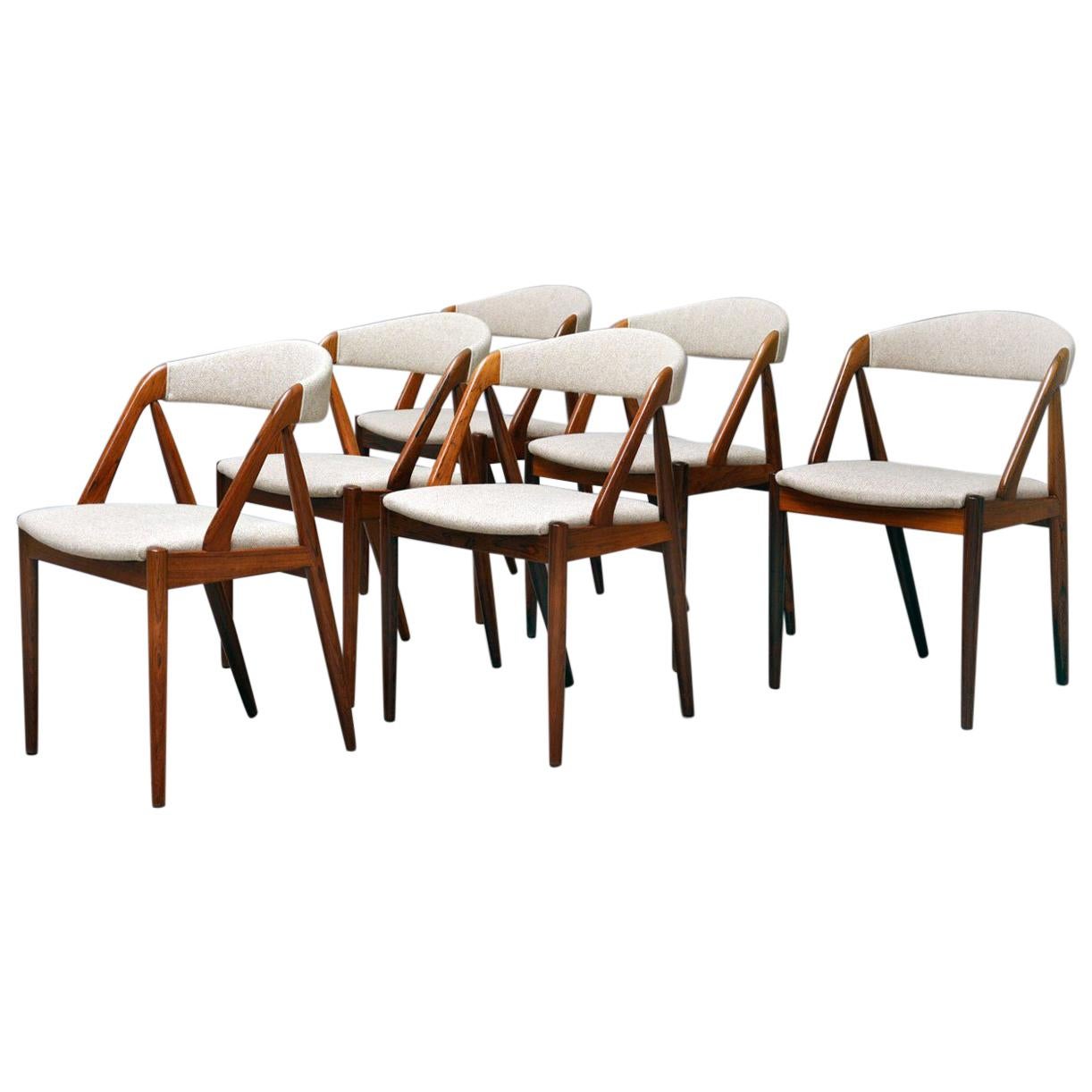 Rosewood Chairs by Kai Kristiansen, Set of 6 Chairs