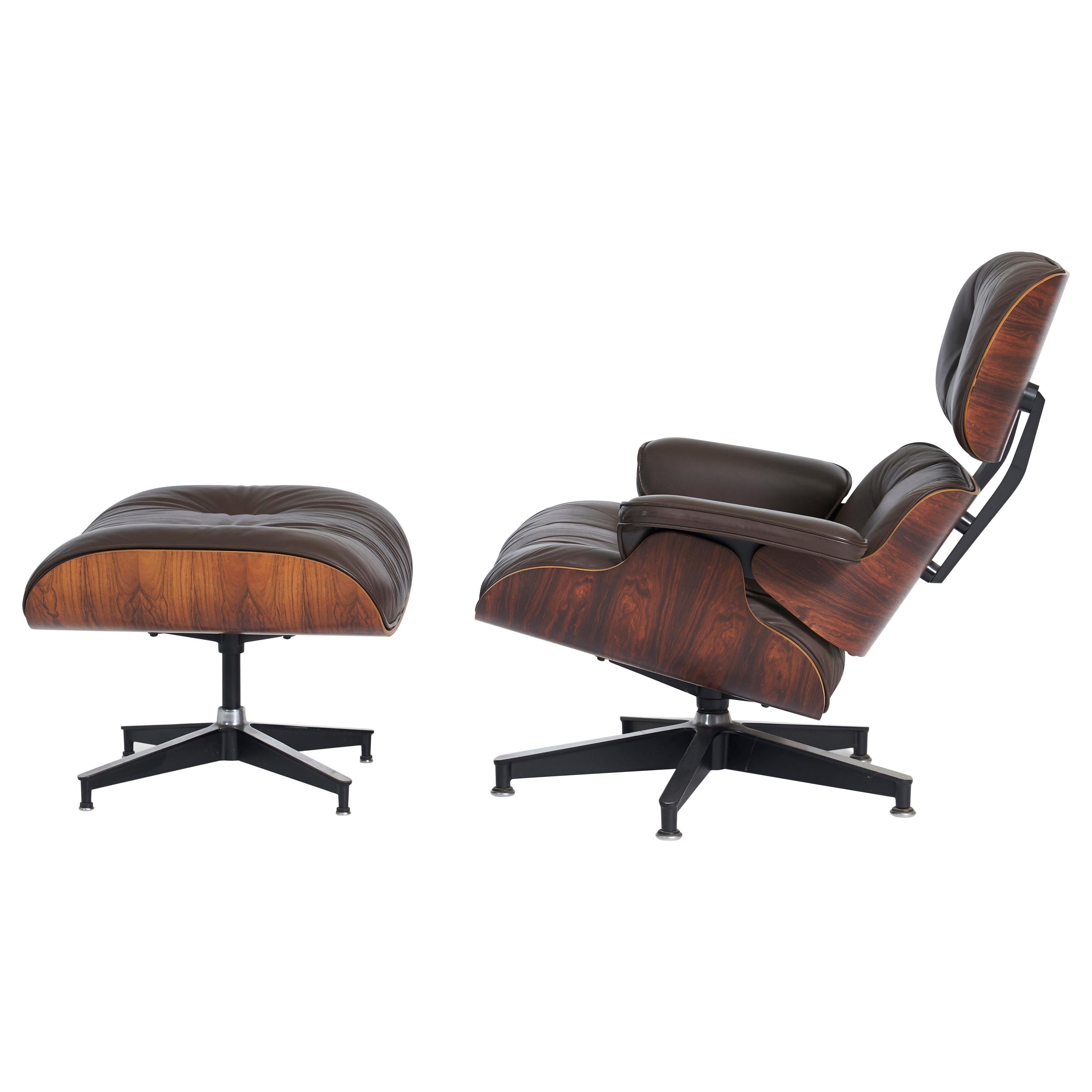 Rosewood Charles Eames Lounge Chair, Herman Miller, Dark Brown Leather