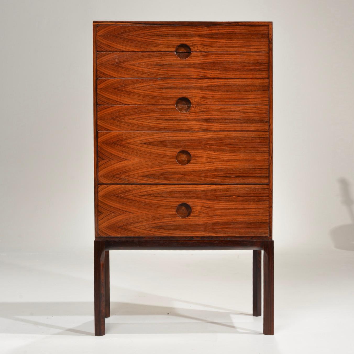 Rare Kai Kristiansen for Aksel Kjersgaard rosewood chest of drawers model 385, Denmark, c1960.