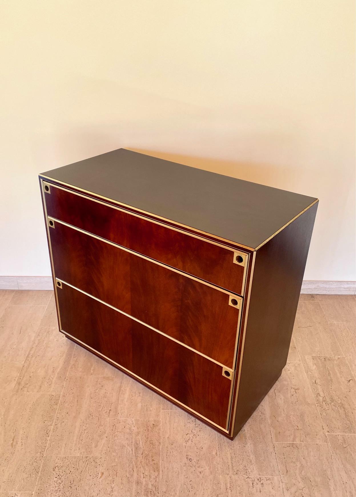 Brass Rosewood Chest of Drawers from Maison Jansen, 1970s For Sale