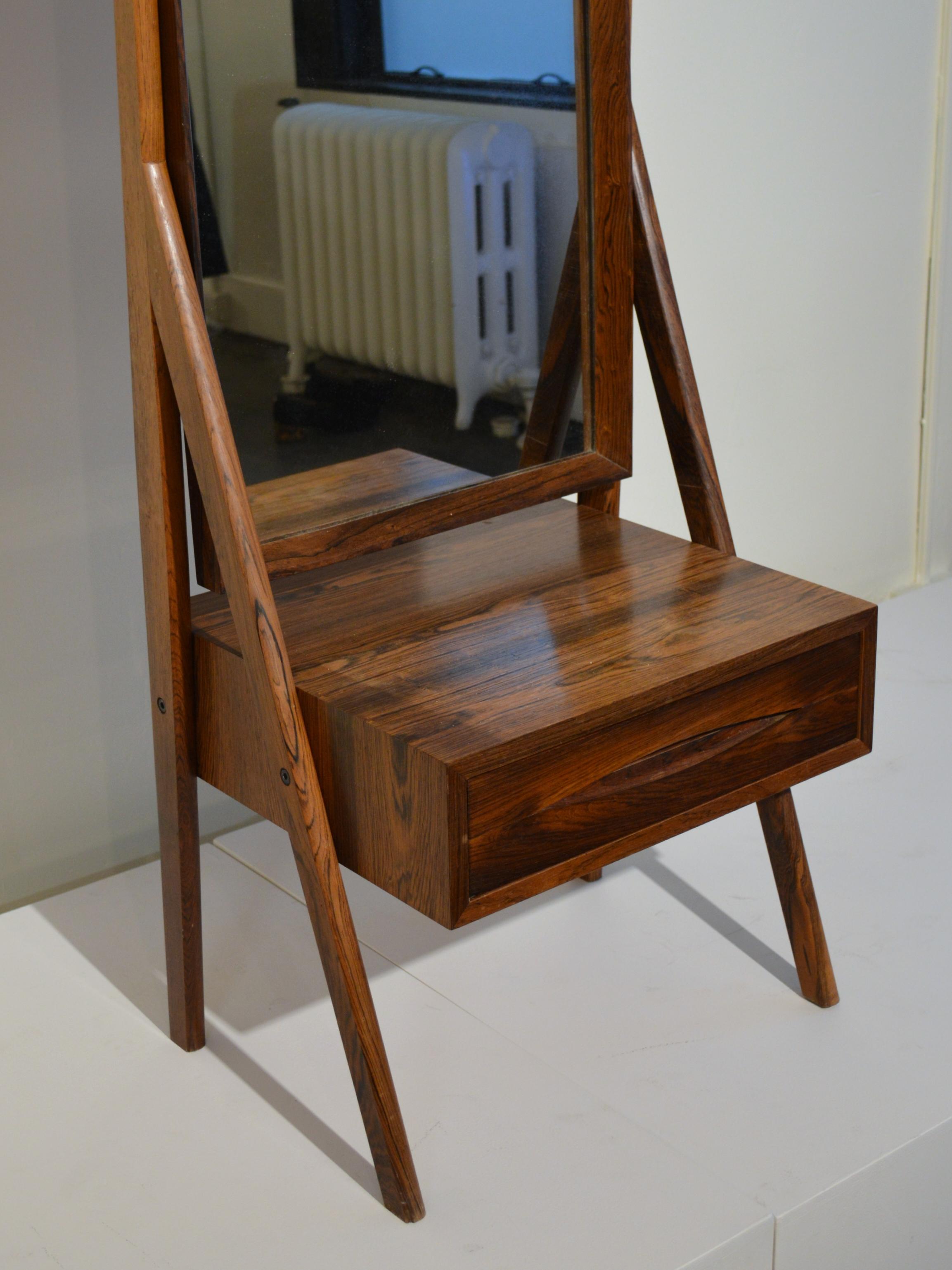 Danish Rosewood Cheval Floor Mirror by Arne Vodder