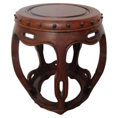 Vintage Rosewood Chinese Barrel Shaped Garden Stool with Rich Patina