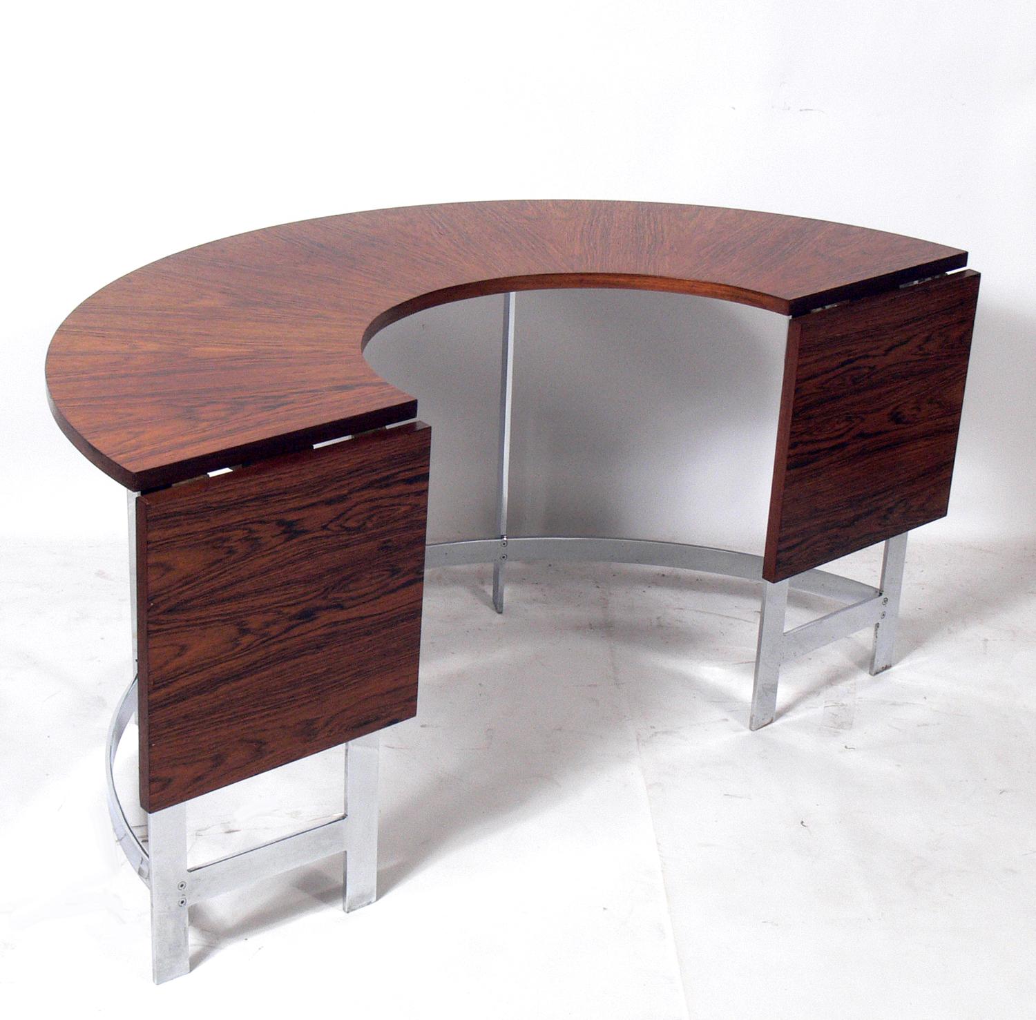 American Rosewood & Chrome Arc Desk and Chair For Sale