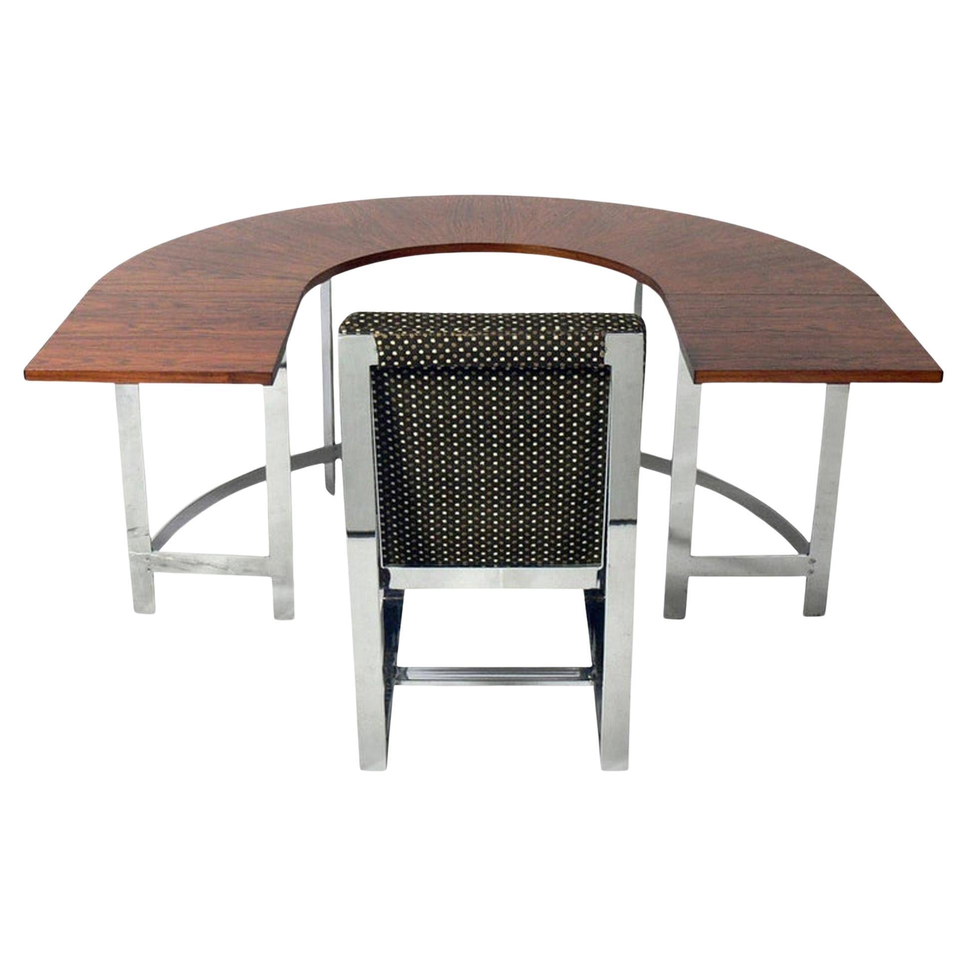 Rosewood & Chrome Arc Desk and Chair For Sale