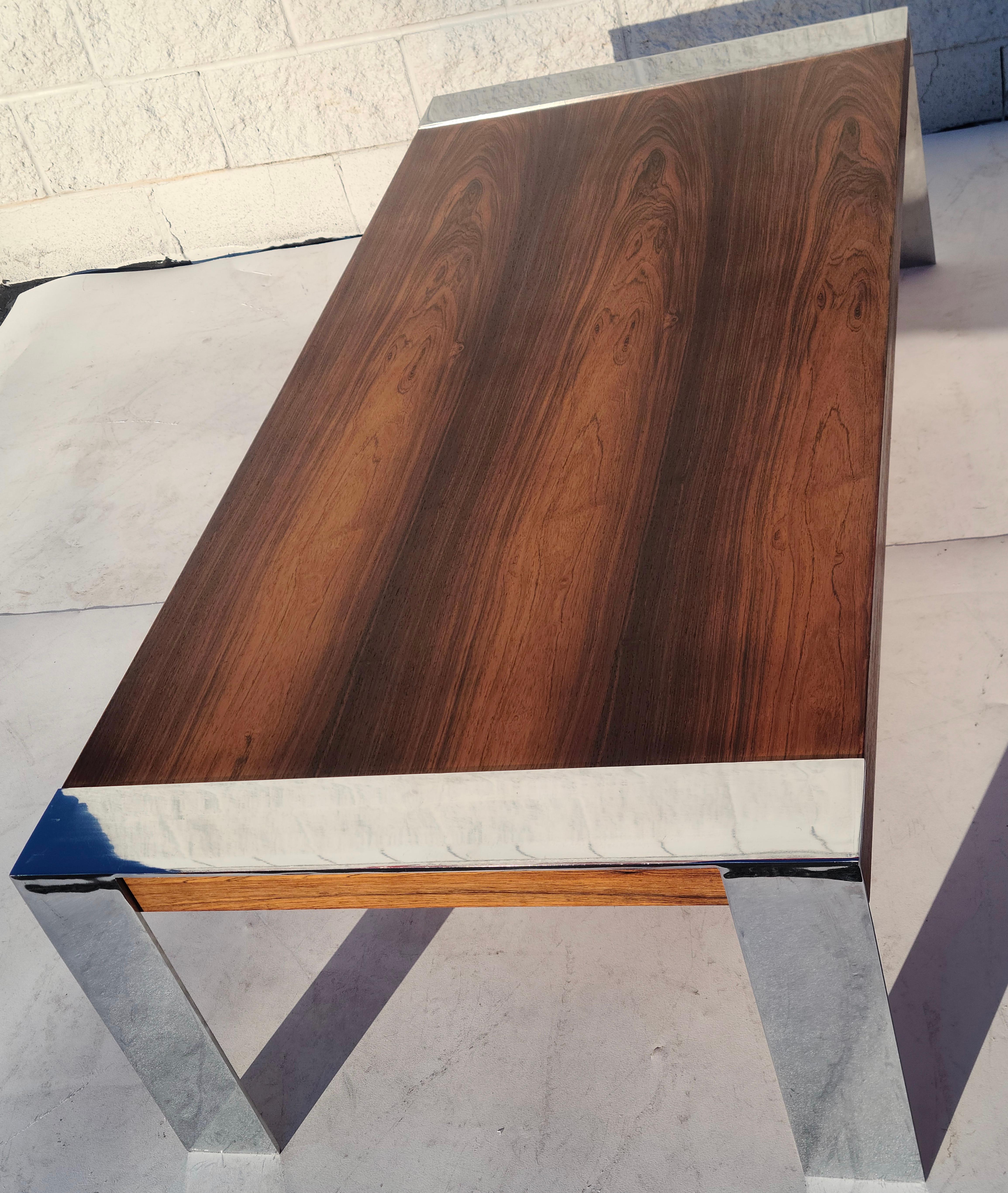 Rosewood Chrome Coffee Table in the style of Milo Baughman Thayer Coggin 12
