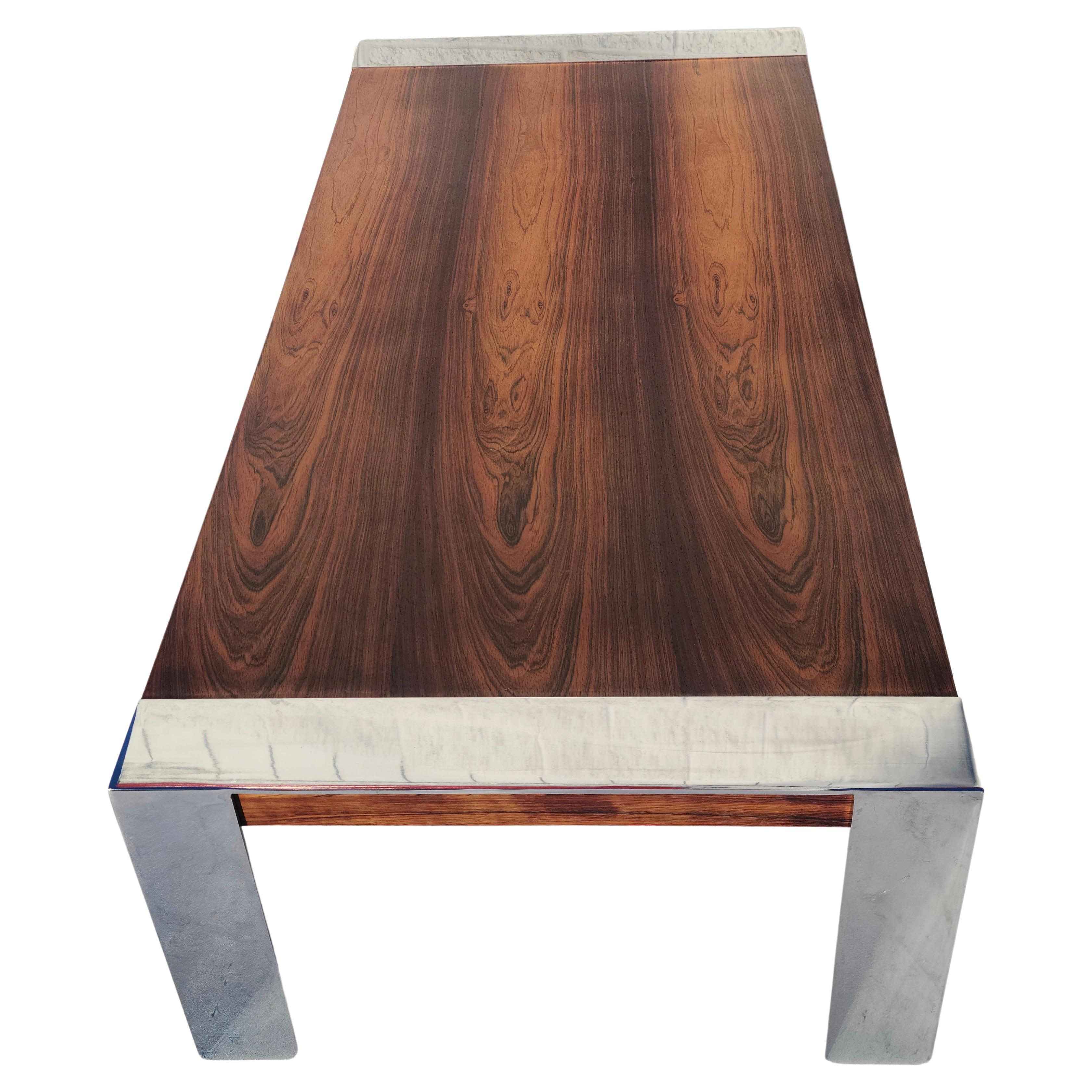 Mid-20th Century Rosewood Chrome Coffee Table in the style of Milo Baughman Thayer Coggin