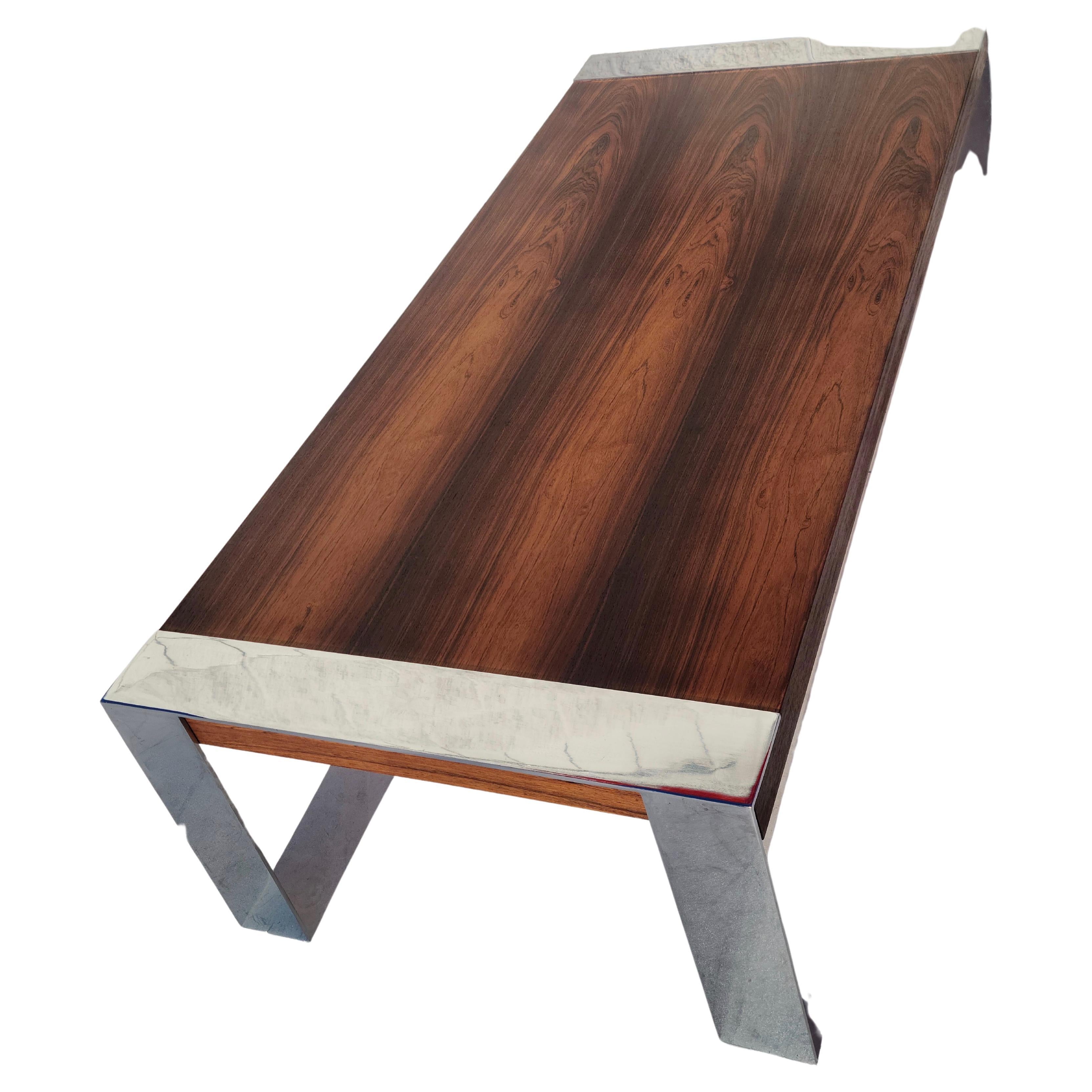 Rosewood Chrome Coffee Table in the style of Milo Baughman Thayer Coggin 3