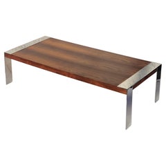 Rosewood Chrome Coffee Table in the style of Milo Baughman Thayer Coggin