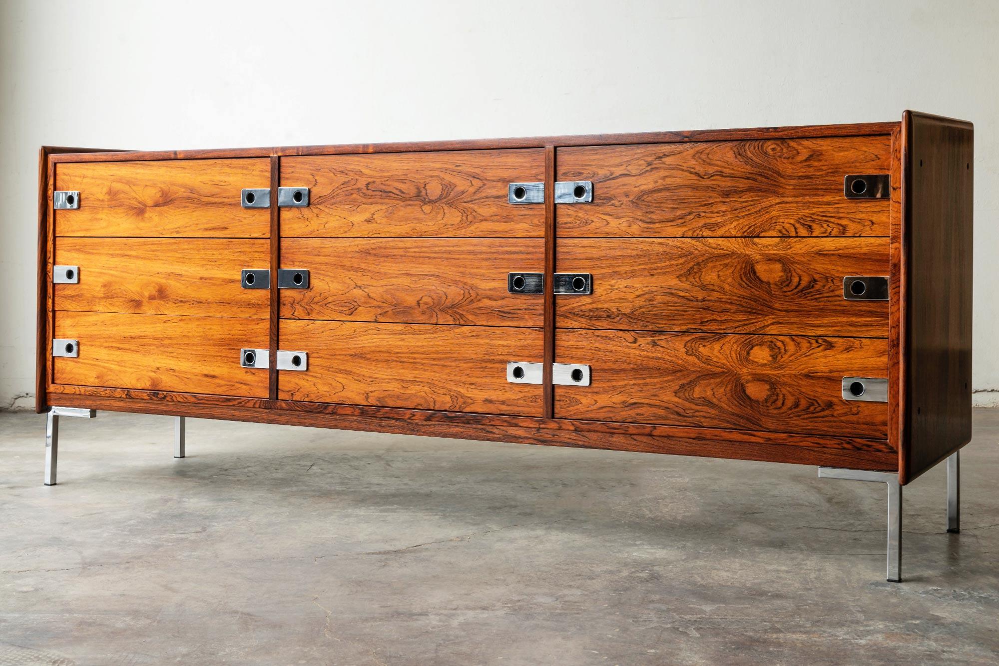 Canadian Rosewood & Chrome Dresser in the Manner of Arne Vodder