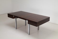 Rosewood & Chrome Large Modernist Desk with Floating Drawers c1970s