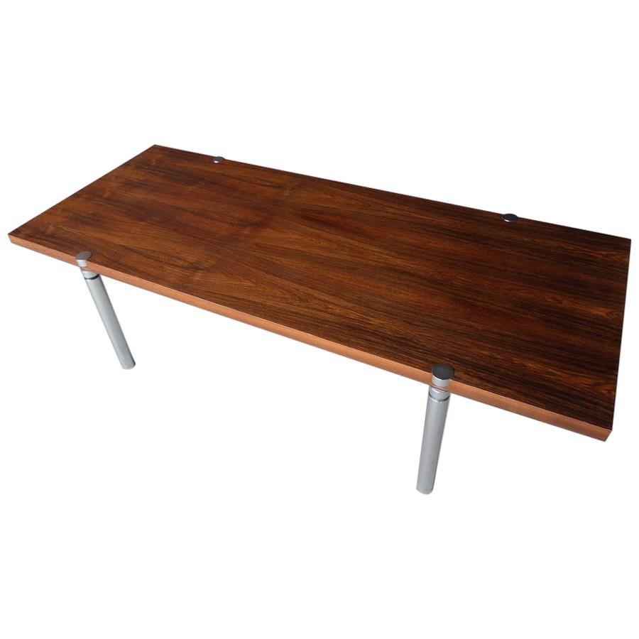 Rosewood & Chromed Metal Coffee Table, circa 1970s For Sale
