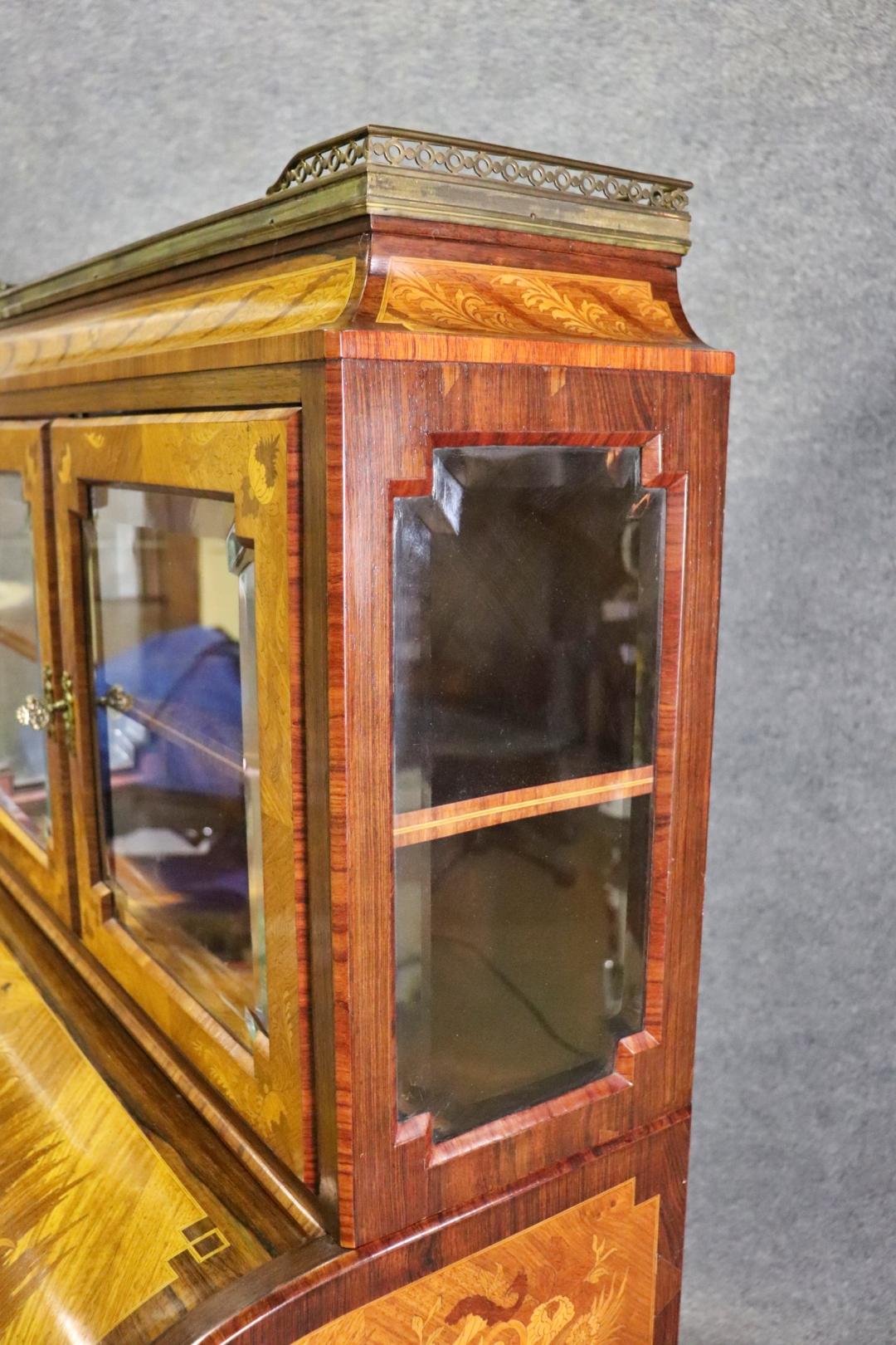 Rosewood Circassian Walnut Inlaid Beveled Glass French Louis XV Secretary Desk For Sale 5