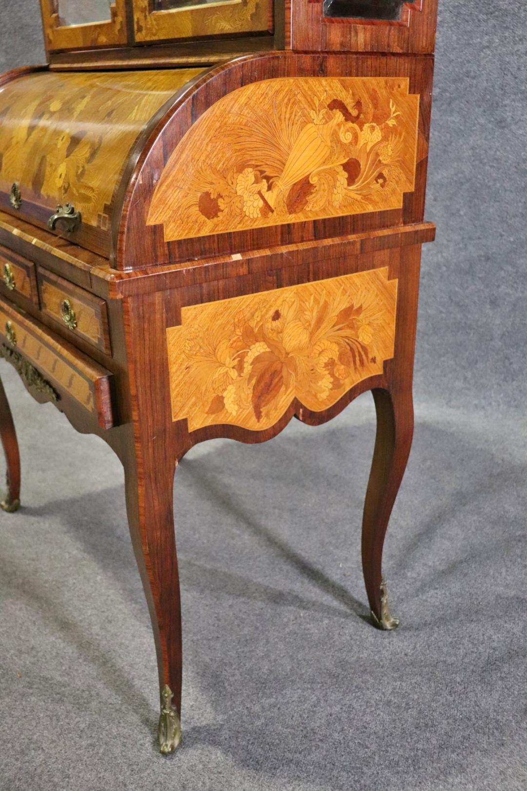 Rosewood Circassian Walnut Inlaid Beveled Glass French Louis XV Secretary Desk For Sale 6