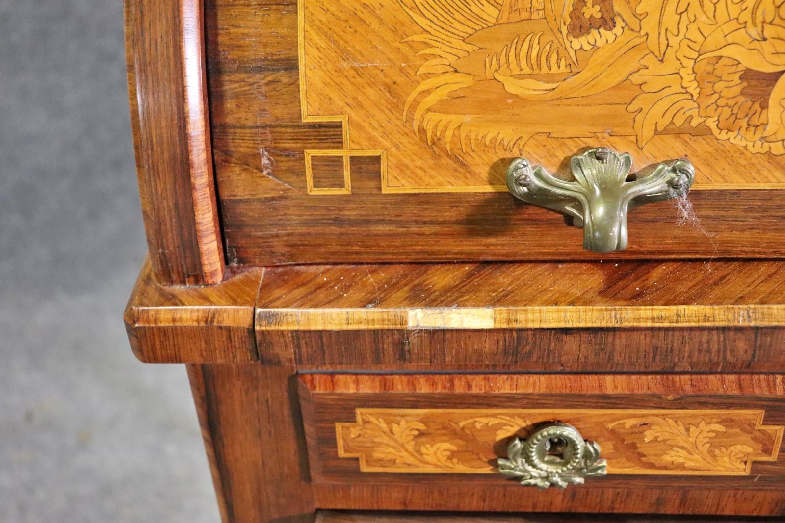 Rosewood Circassian Walnut Inlaid Beveled Glass French Louis XV Secretary Desk For Sale 9