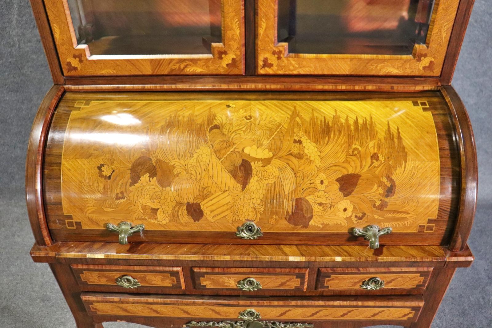 Palisander Circassian Nussbaum Intarsien abgeschrägte Glas Französisch Louis XV Sekretär Schreibtisch im Angebot 10