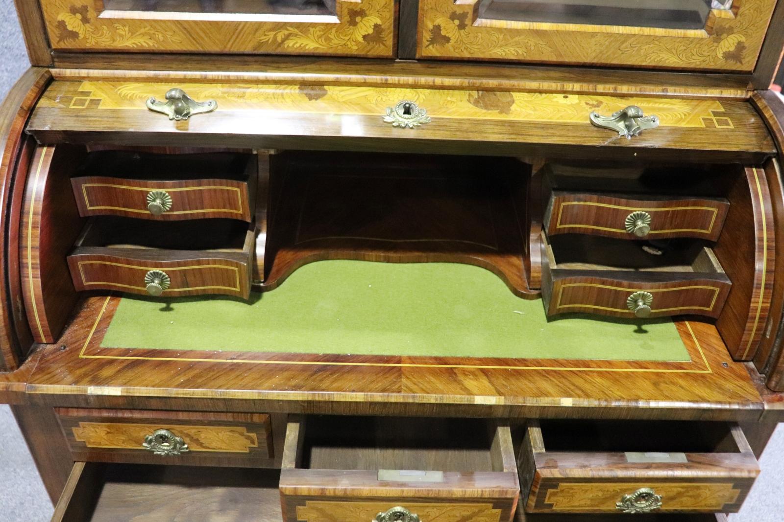 Rosewood Circassian Walnut Inlaid Beveled Glass French Louis XV Secretary Desk For Sale 1