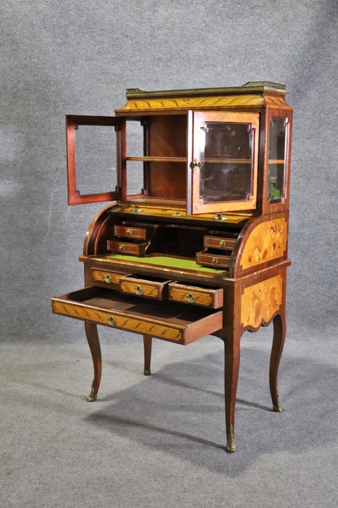 Rosewood Circassian Walnut Inlaid Beveled Glass French Louis XV Secretary Desk For Sale 2