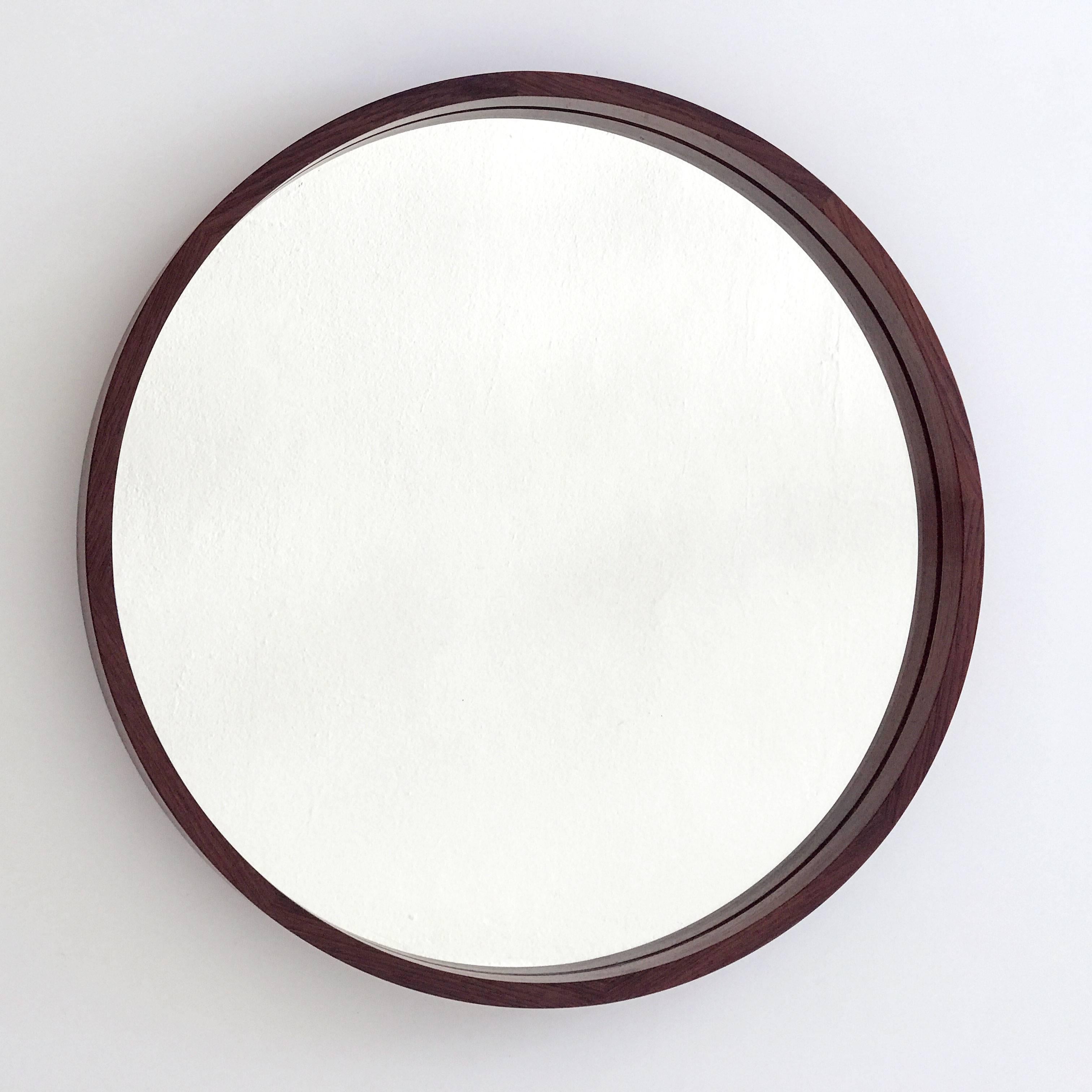 Mid-Century Modern Rosewood Circular Wall Mirror by Th. Poss' Eftf Copenhagen, 1960s