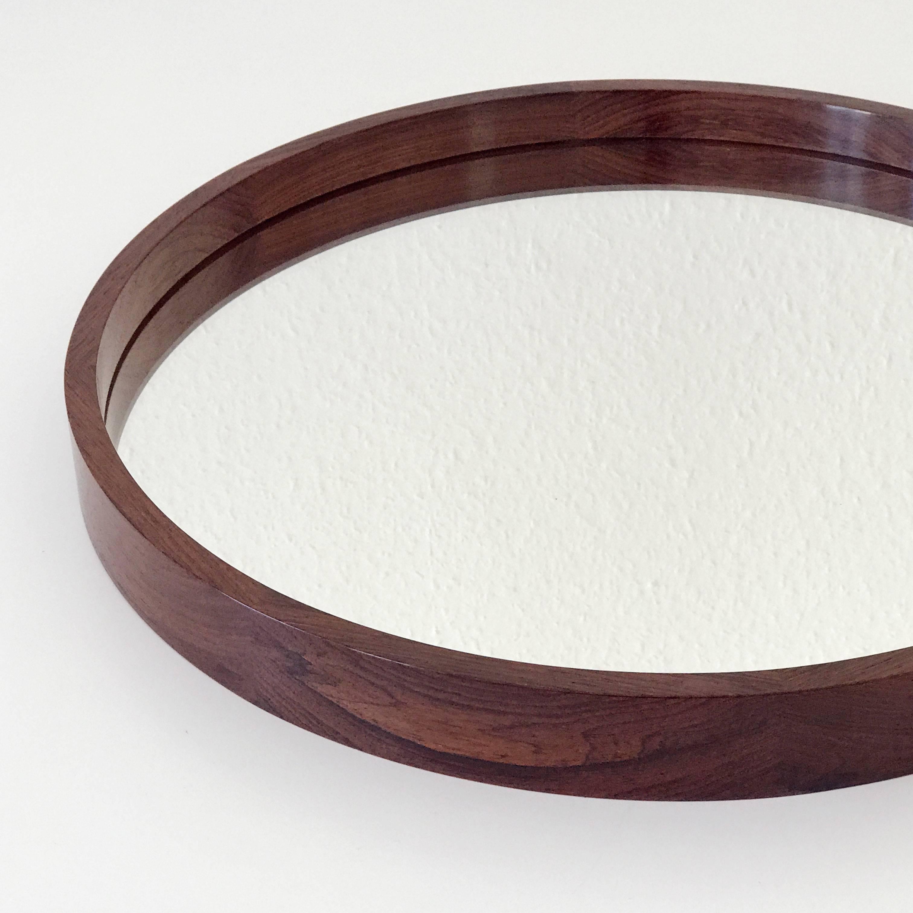 Rosewood Circular Wall Mirror by Th. Poss' Eftf Copenhagen, 1960s In Excellent Condition In Munich, DE
