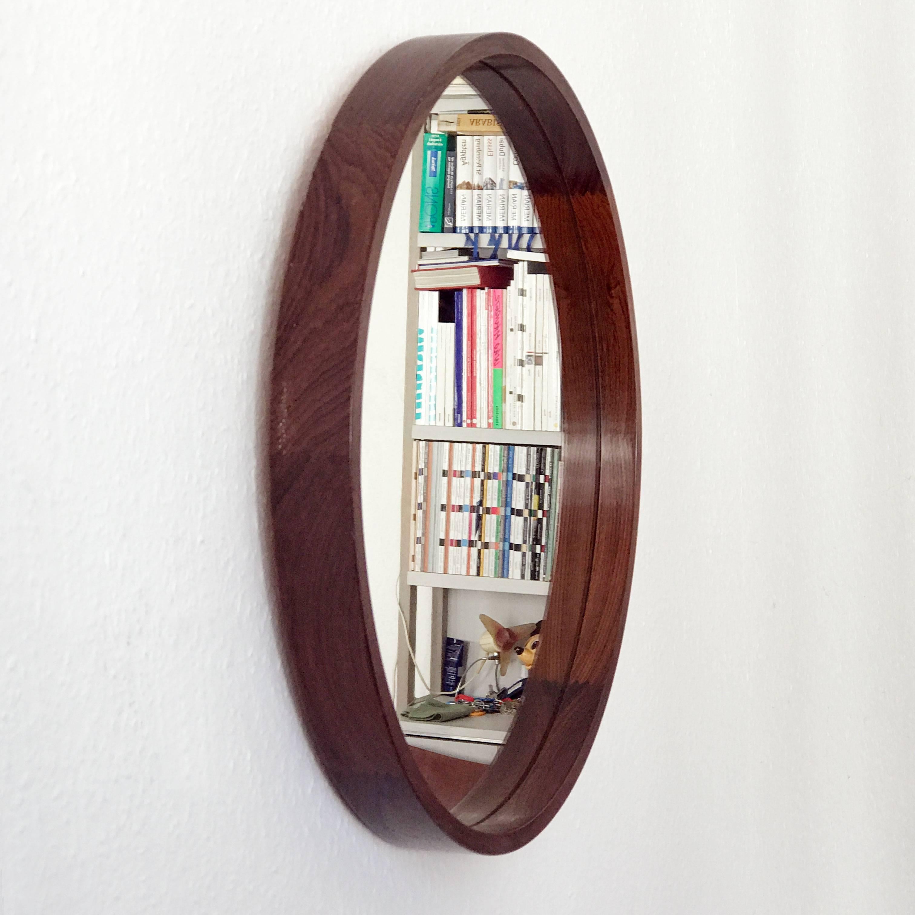 Rosewood Circular Wall Mirror by Th. Poss' Eftf Copenhagen, 1960s 1