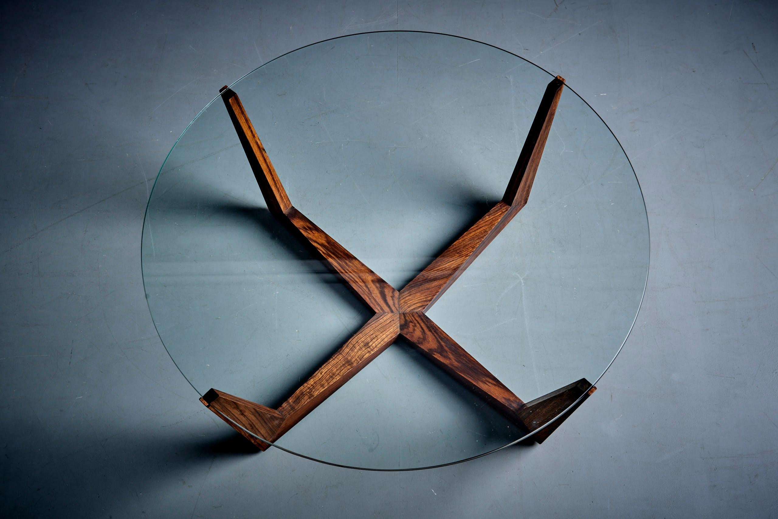 Mid-Century Modern Rosewood Coffee Table with Glass Top by Wilhelm Renz