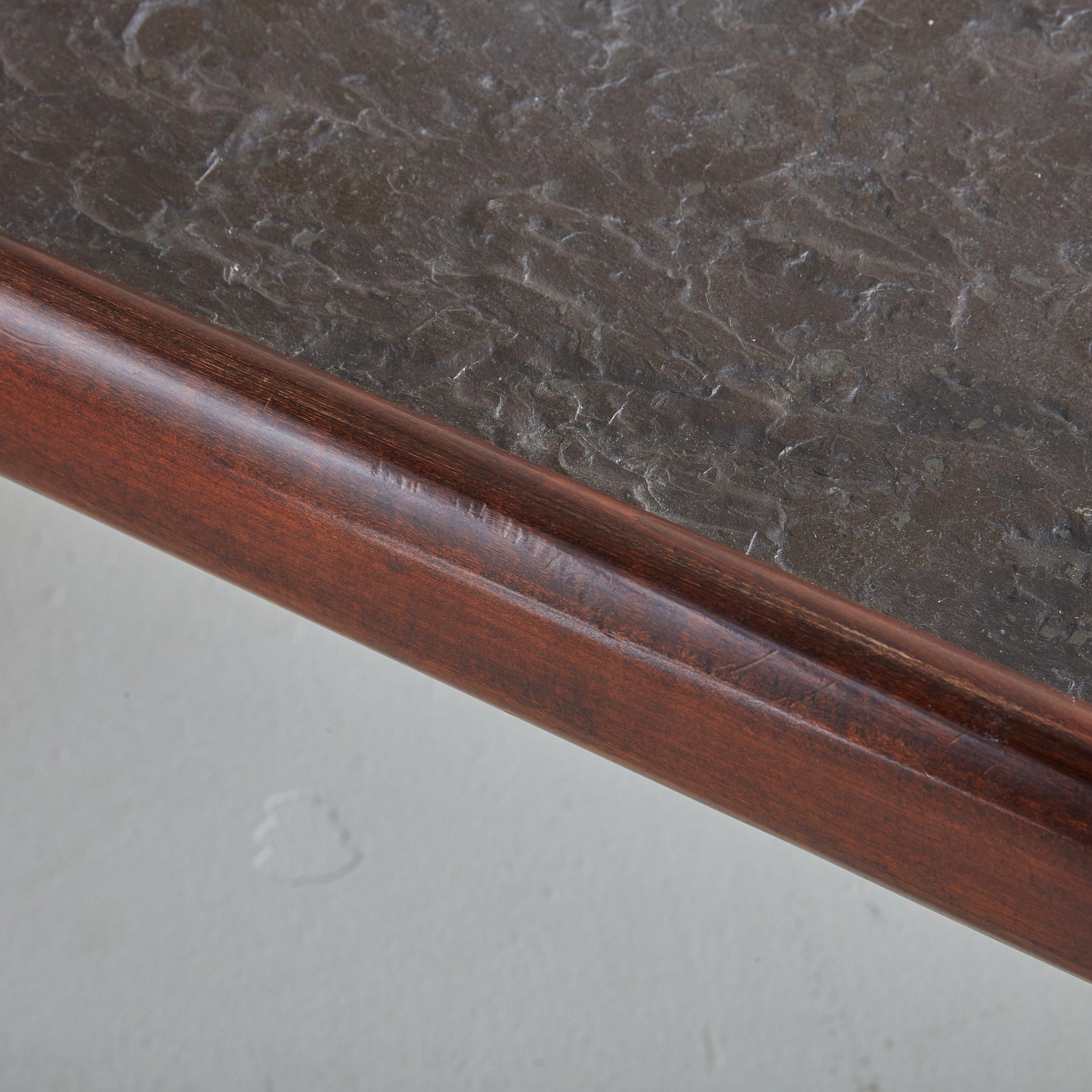 Rosewood Coffee + Nesting Side Table Set Stone Top in the Style of Pierre Chapo 3
