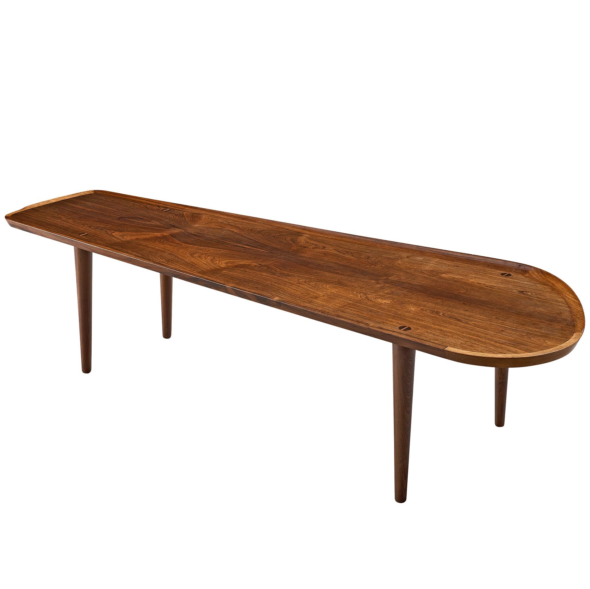 Highly Unusual Arne Hovmand-Olsen Coffee Table in rosewood, Denmark, 1960s