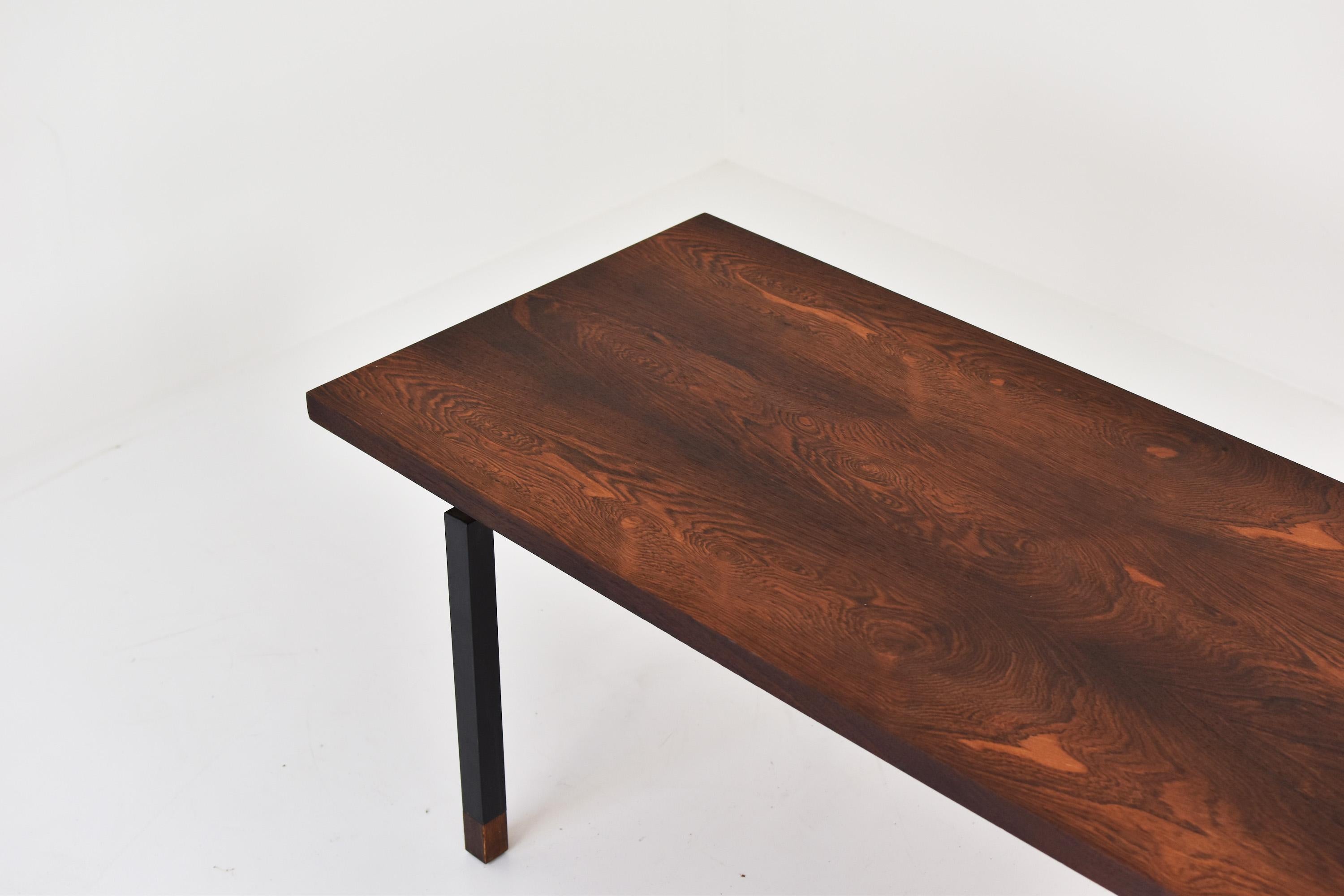 Metal Rosewood Coffee Table in the Manner of Johannes Aasbjerg, Denmark, 1950s