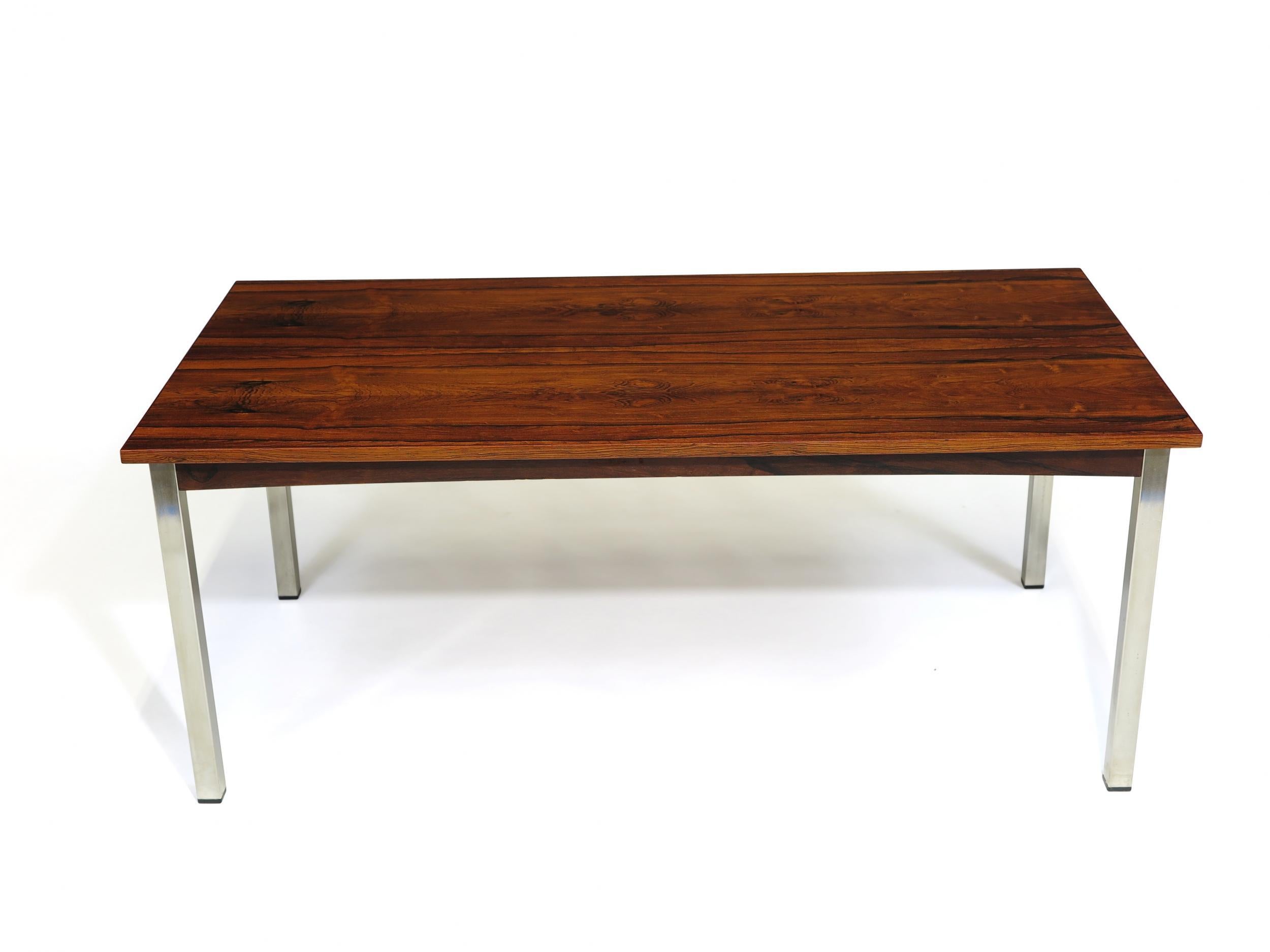 Oiled Rosewood Coffee Table on Metal Legs For Sale