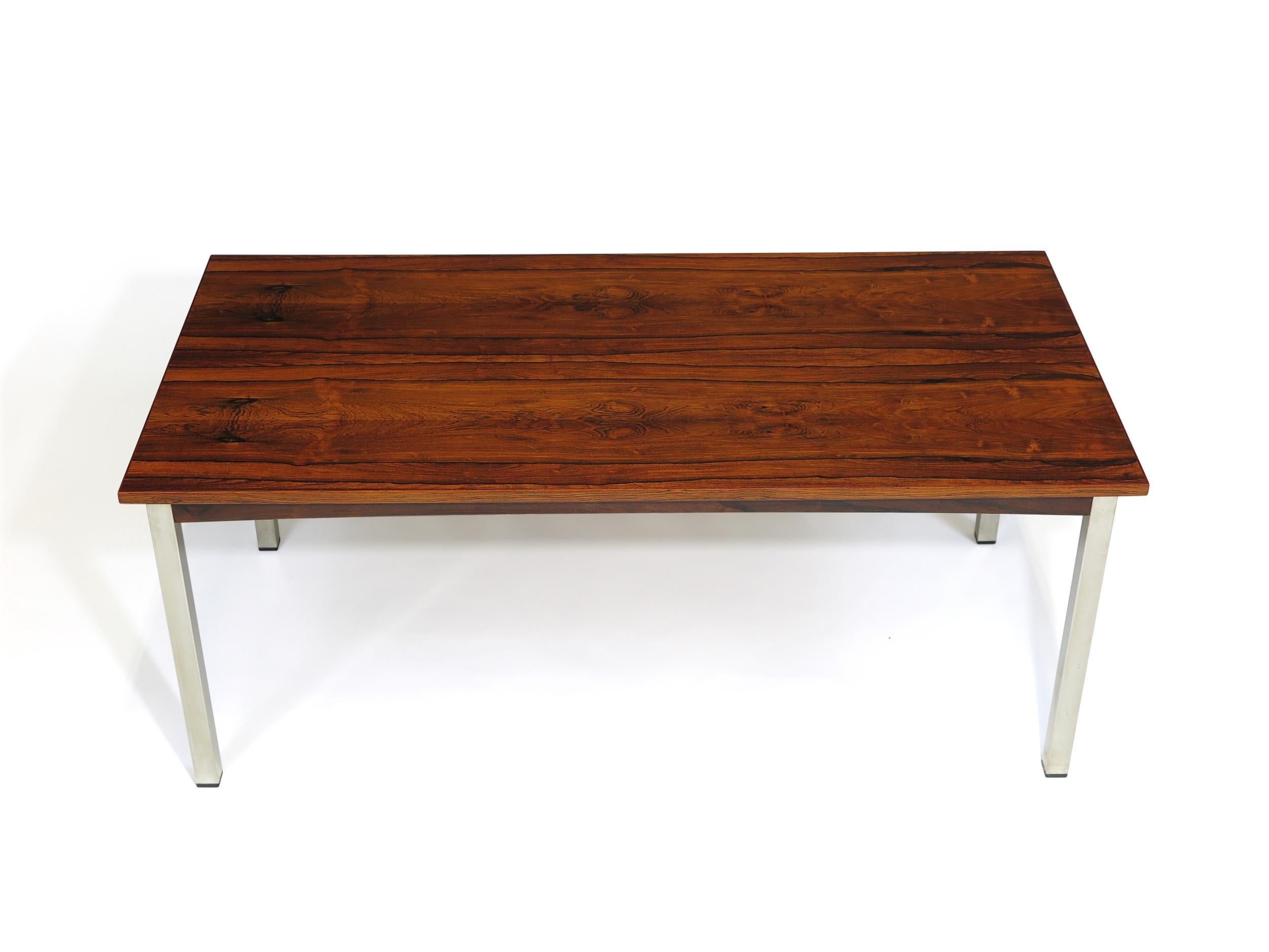 Rosewood Coffee Table on Metal Legs In Excellent Condition For Sale In Oakland, CA