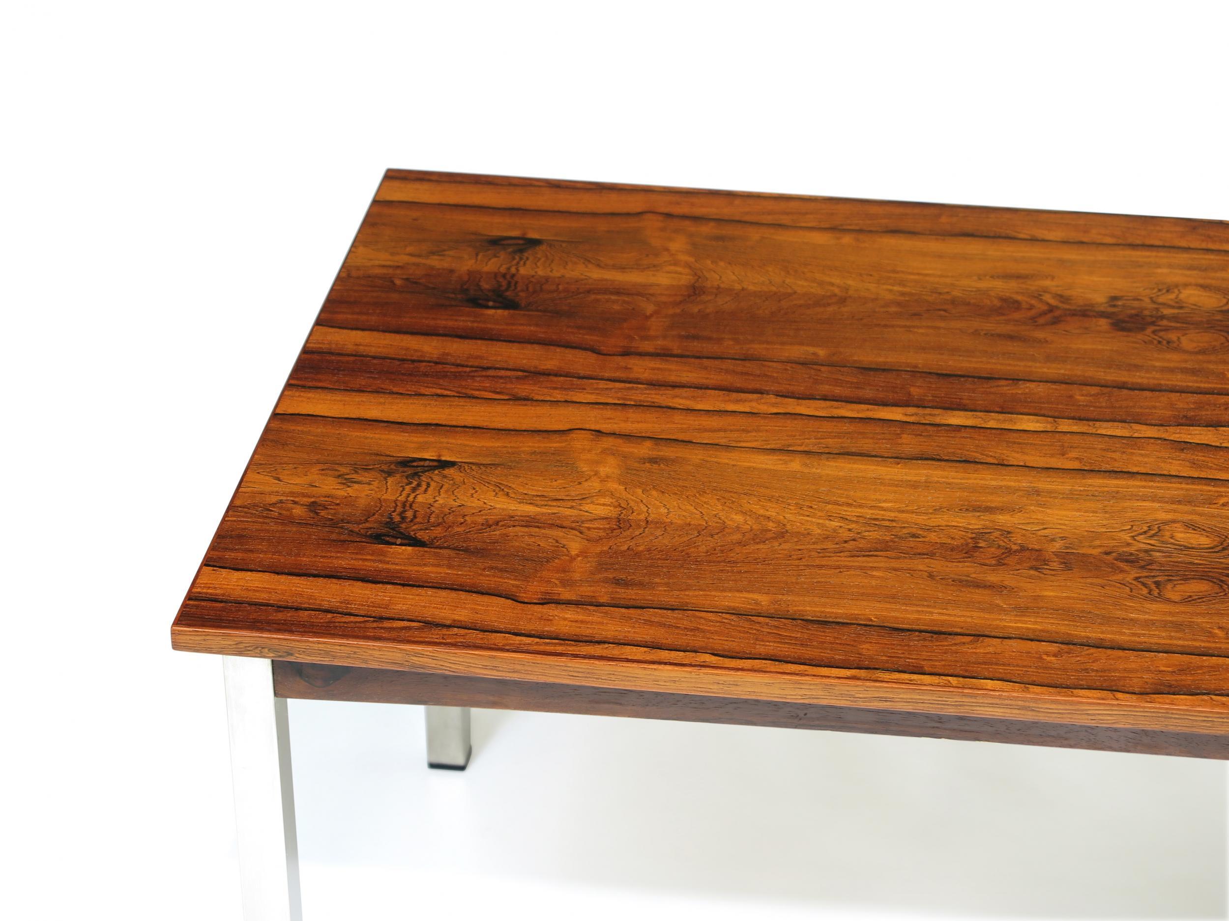 20th Century Rosewood Coffee Table on Metal Legs For Sale