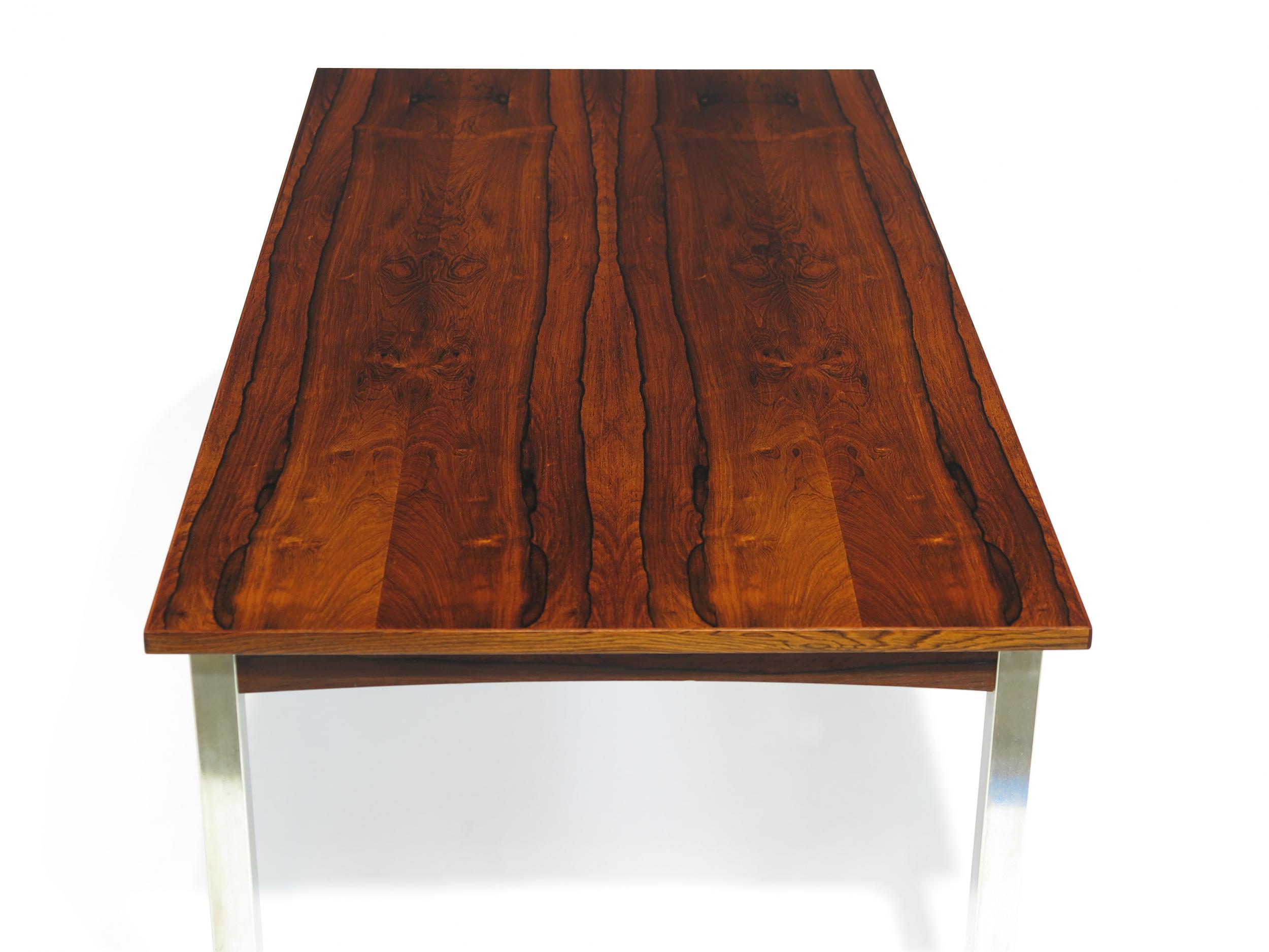 Rosewood Coffee Table on Metal Legs For Sale 2