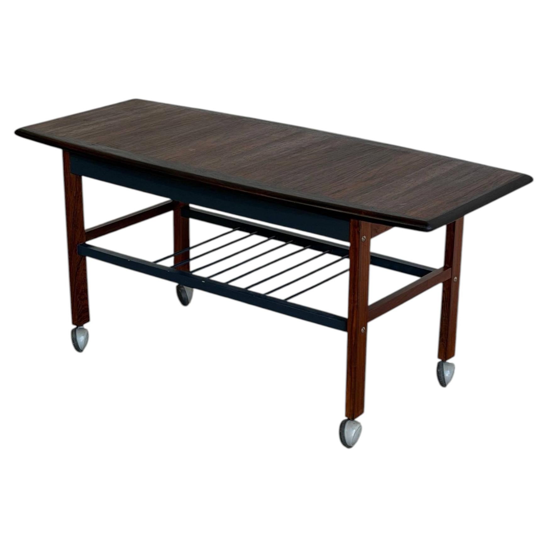 Rosewood Coffee Table Trolley on Wheels Mid-Century Modern 1960s For Sale
