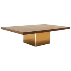 Rosewood Coffee Table with Bronze Mirror Base by Milo Baughman. Rectangle Top