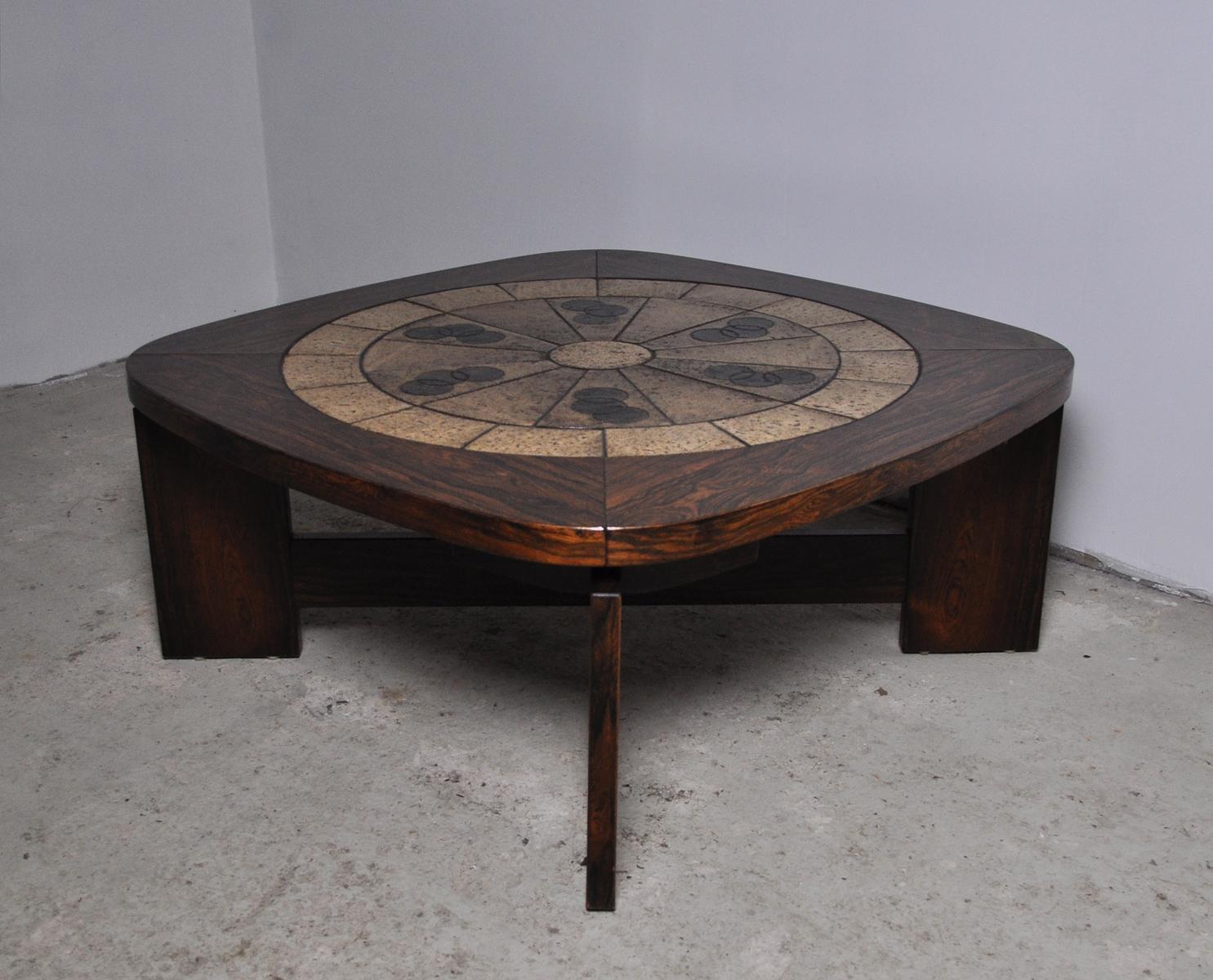 Scandinavian Modern Rosewood Coffee Table with Ceramic Tiles, 1970s For Sale