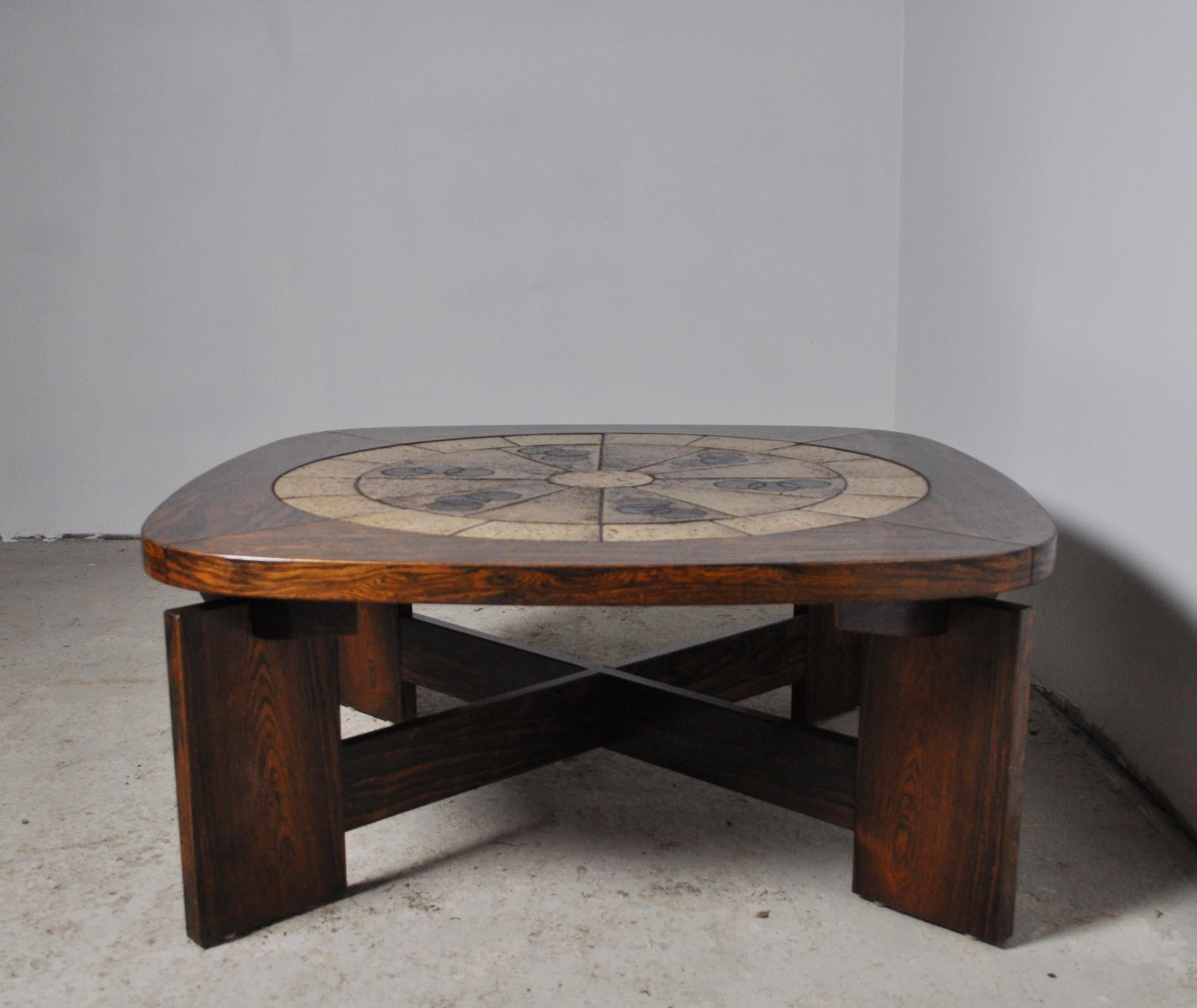 20th Century Rosewood Coffee Table with Ceramic Tiles, 1970s For Sale