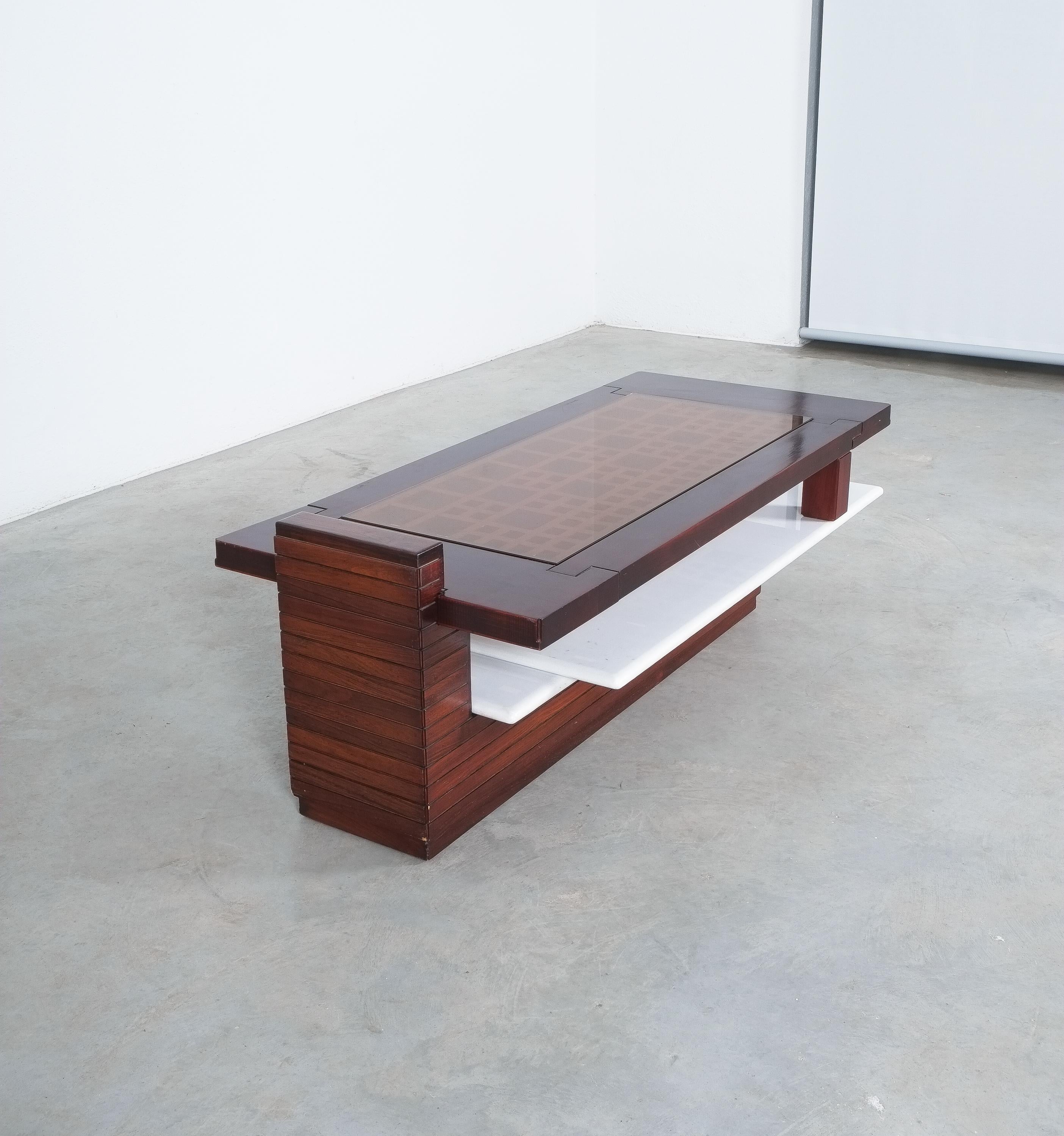 Rosewood Coffee Table with Marble Tray, Circa 1970 For Sale 5