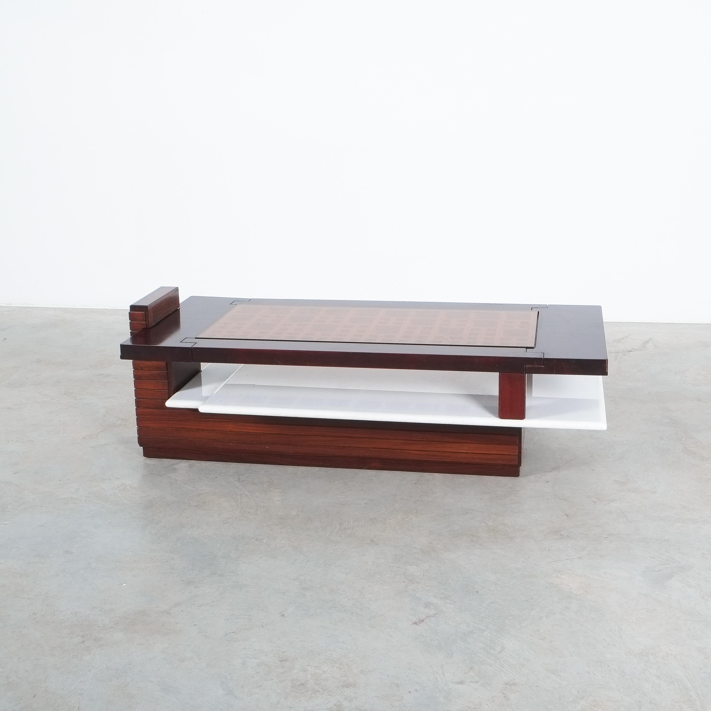 Rosewood Coffee Table with Marble Tray, Circa 1970 For Sale 7