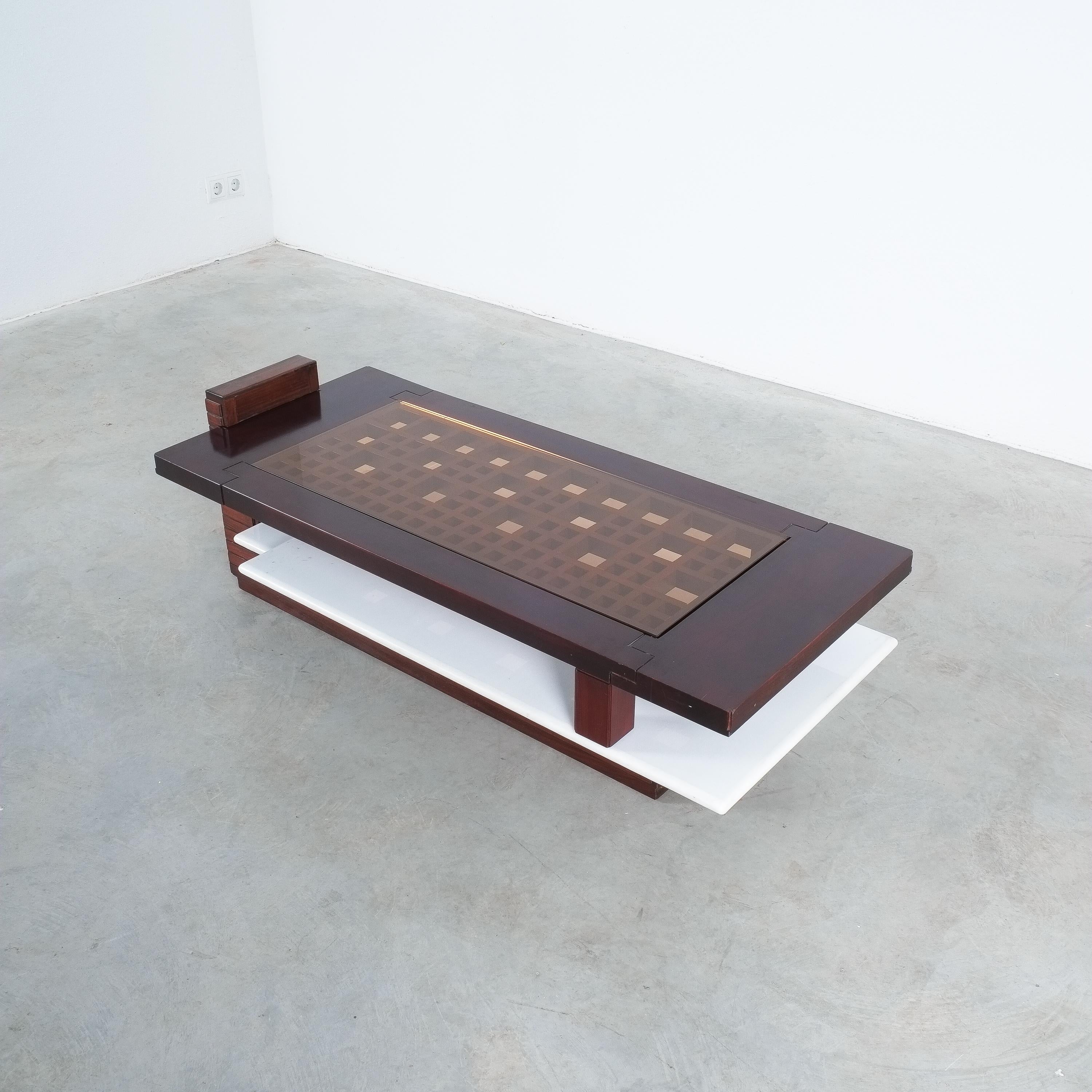 Mid-Century Modern Rosewood Coffee Table with Marble Tray, Circa 1970 For Sale