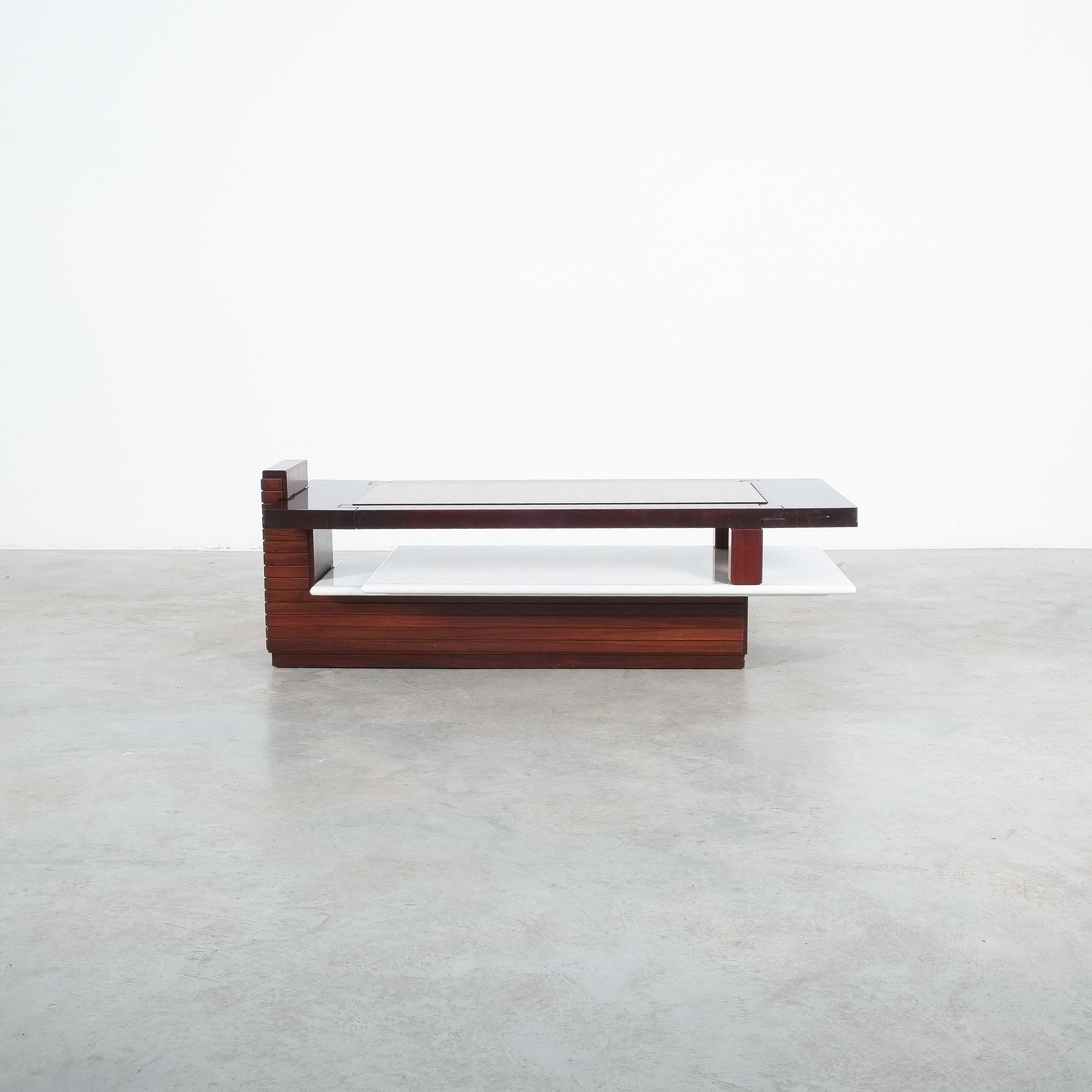 Dyed Rosewood Coffee Table with Marble Tray, Circa 1970 For Sale