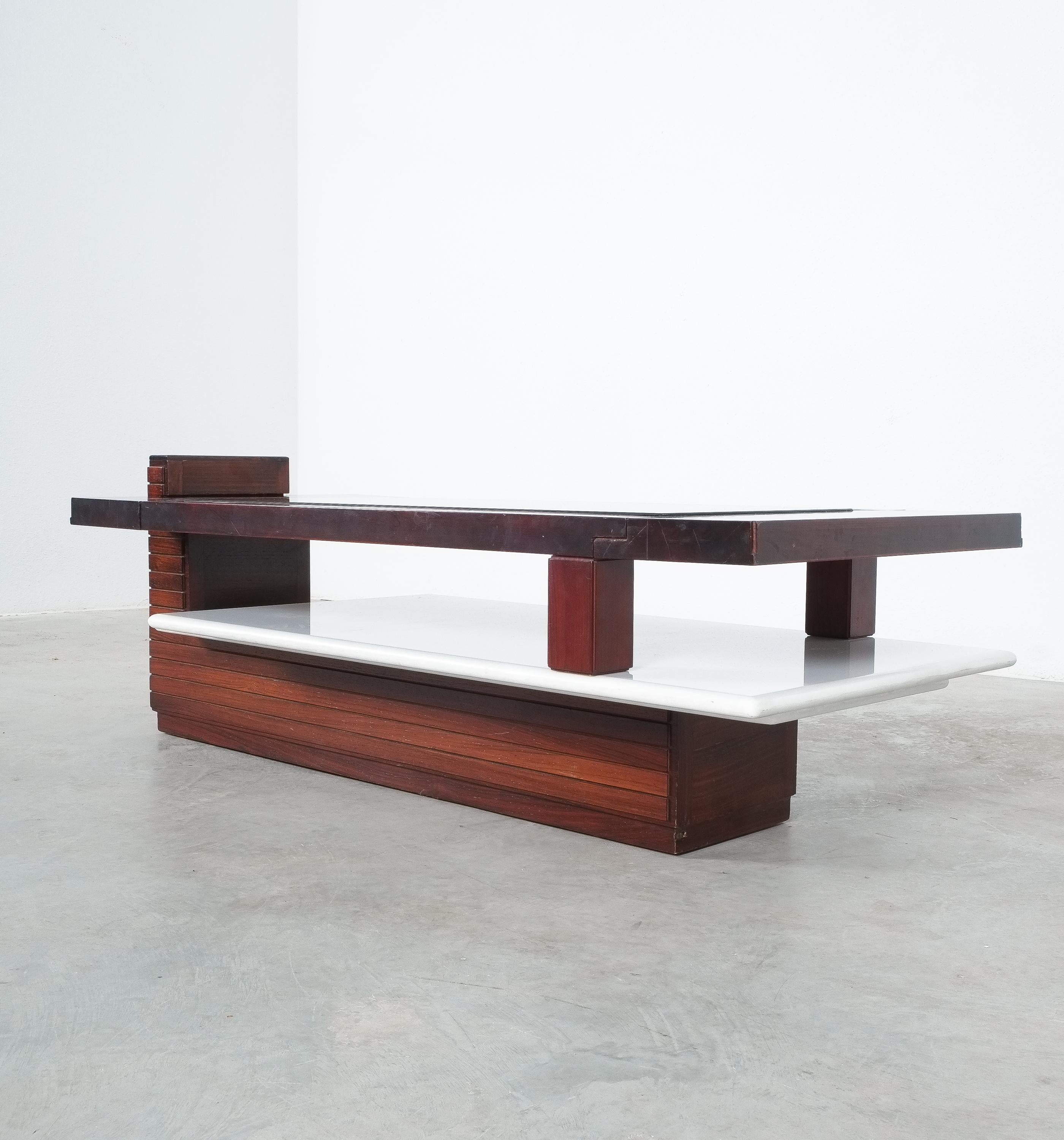 Rosewood Coffee Table with Marble Tray, Circa 1970 For Sale 1