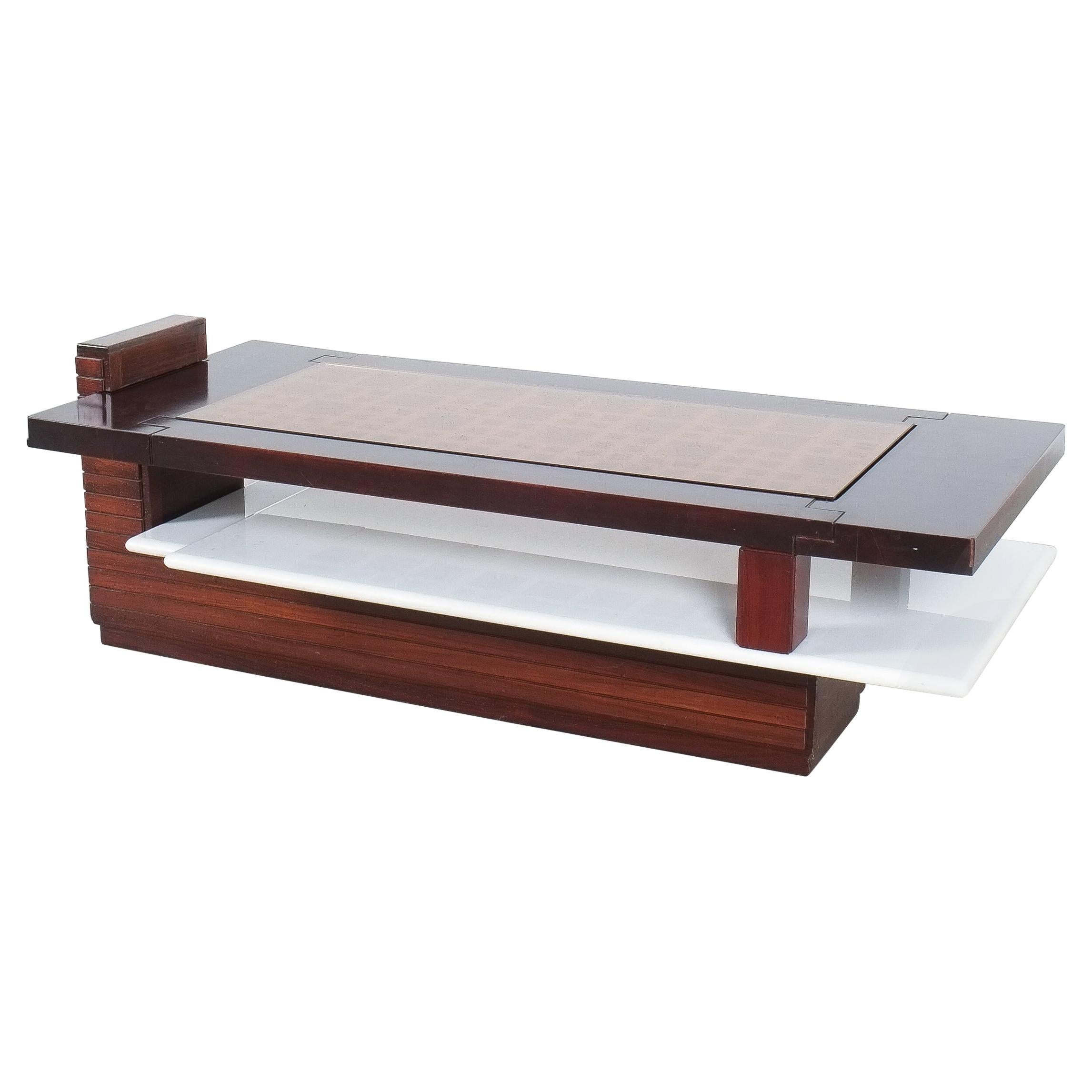 Rosewood Coffee Table with Marble Tray, Circa 1970 For Sale