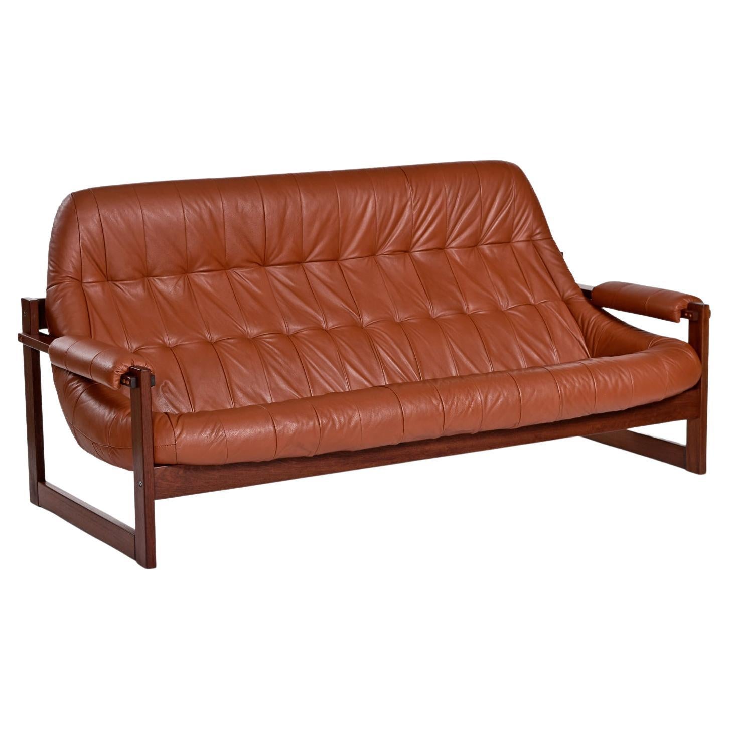 Rosewood & Cognac Leather MP-163 "Earth" 3-Seater Sofa by Percival Lafer