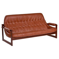 Rosewood & Cognac Leather MP-163 "Earth" 3-Seater Sofa by Percival Lafer