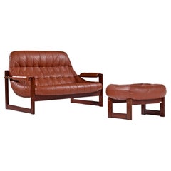 Rosewood & Cognac Leather Mp-163 "Earth" Loveseat & Ottoman by Percival Lafer