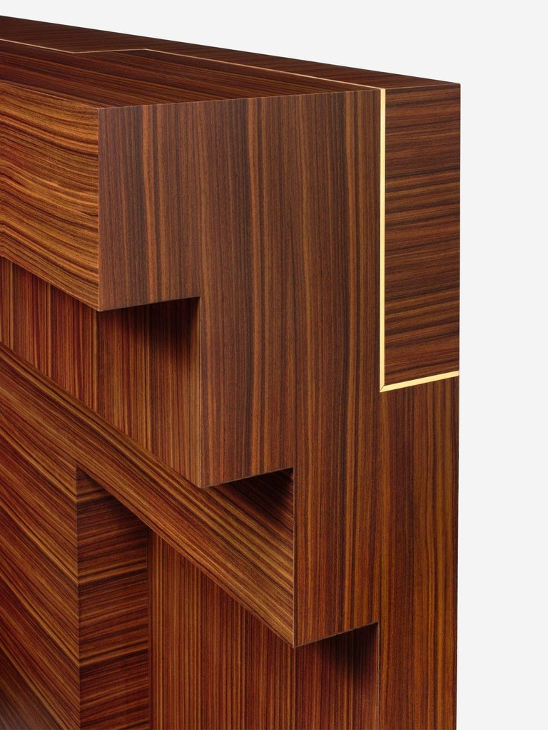Overhung Console Table Rosewood Console with Brass Nets by Hervé Langlais One-Off France For ...