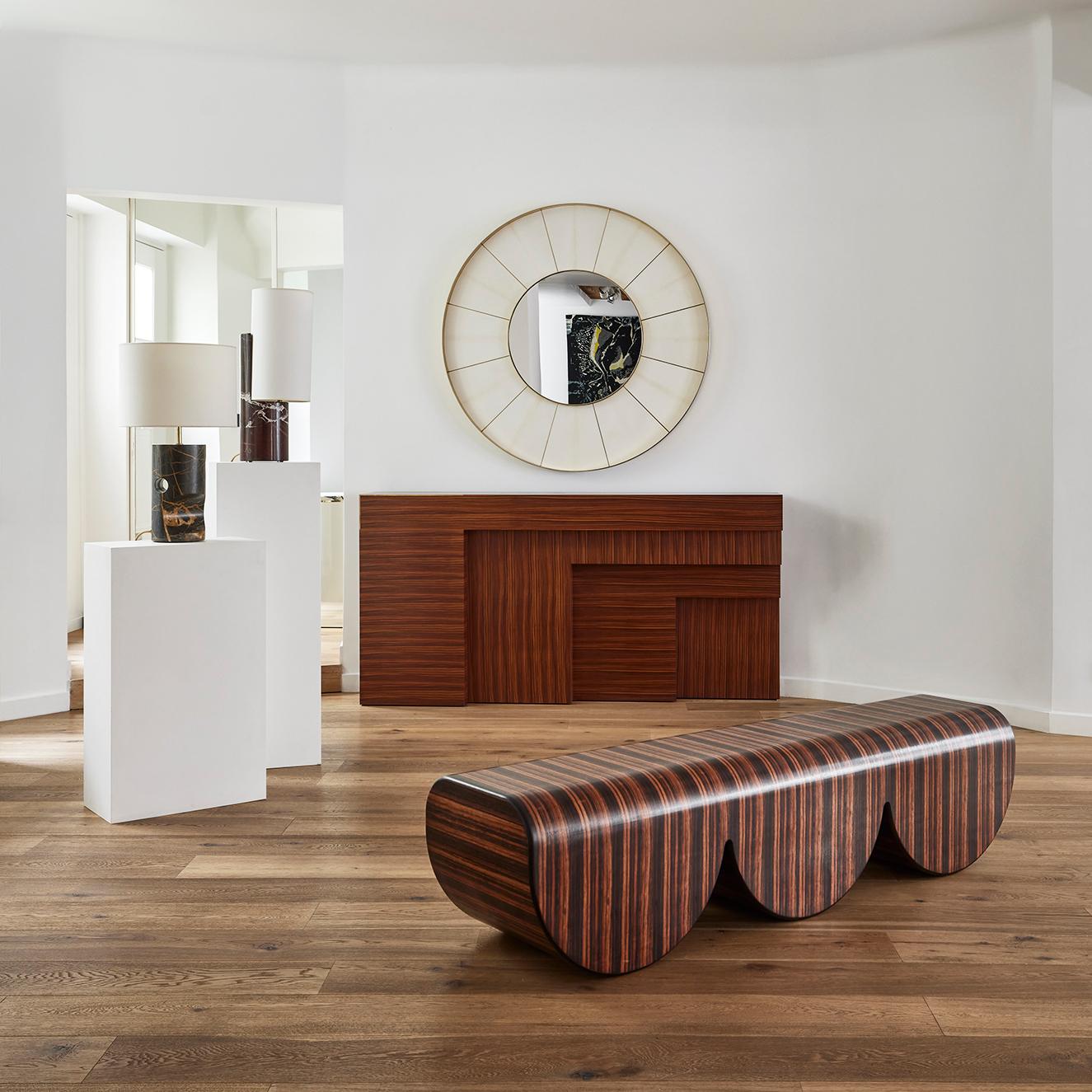 Brass Contemporary Rosewood Console by Hervé Langlais For Sale