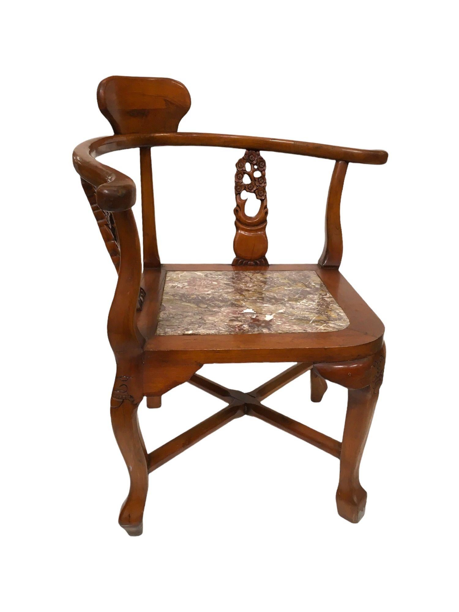 Late 20th Century Rosewood Horseshoe Chair with Marble Seat by James Mont, Pair For Sale
