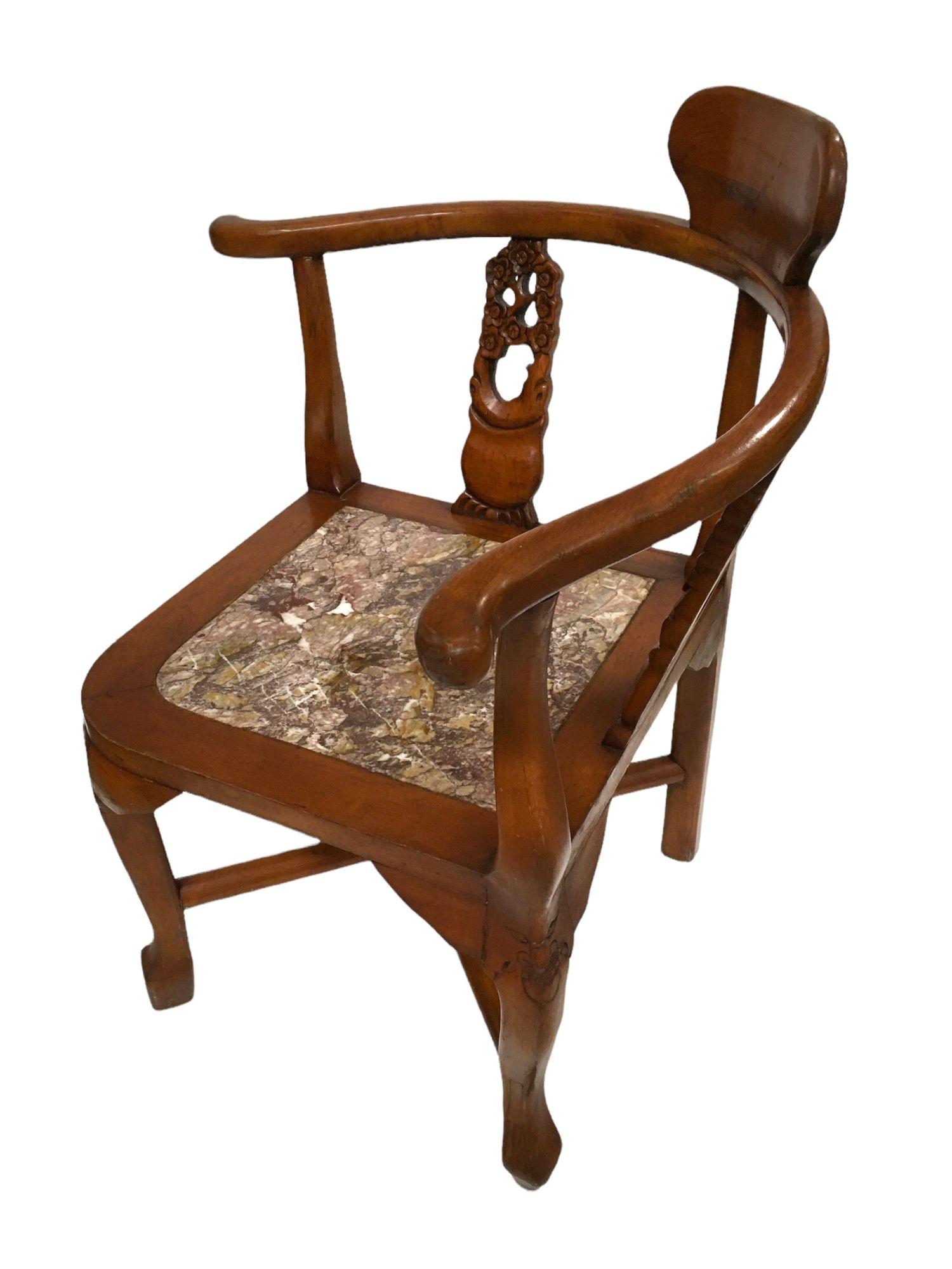 Rosewood Horseshoe Chair with Marble Seat by James Mont, Pair For Sale 2