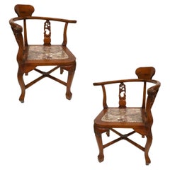 Used Rosewood Horseshoe Chair with Marble Seat by James Mont, Pair